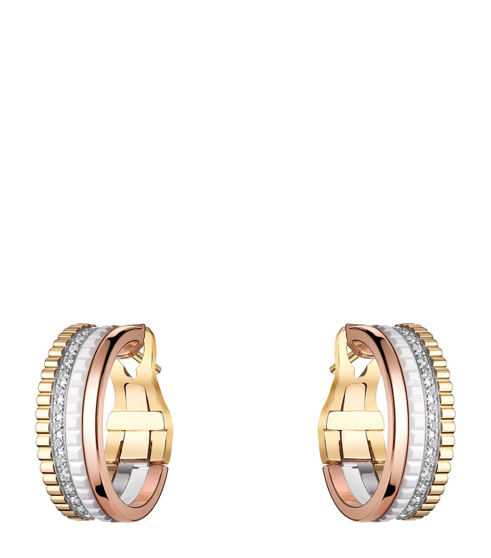 Mixed Gold and Diamond Quatre White Hoop Earrings