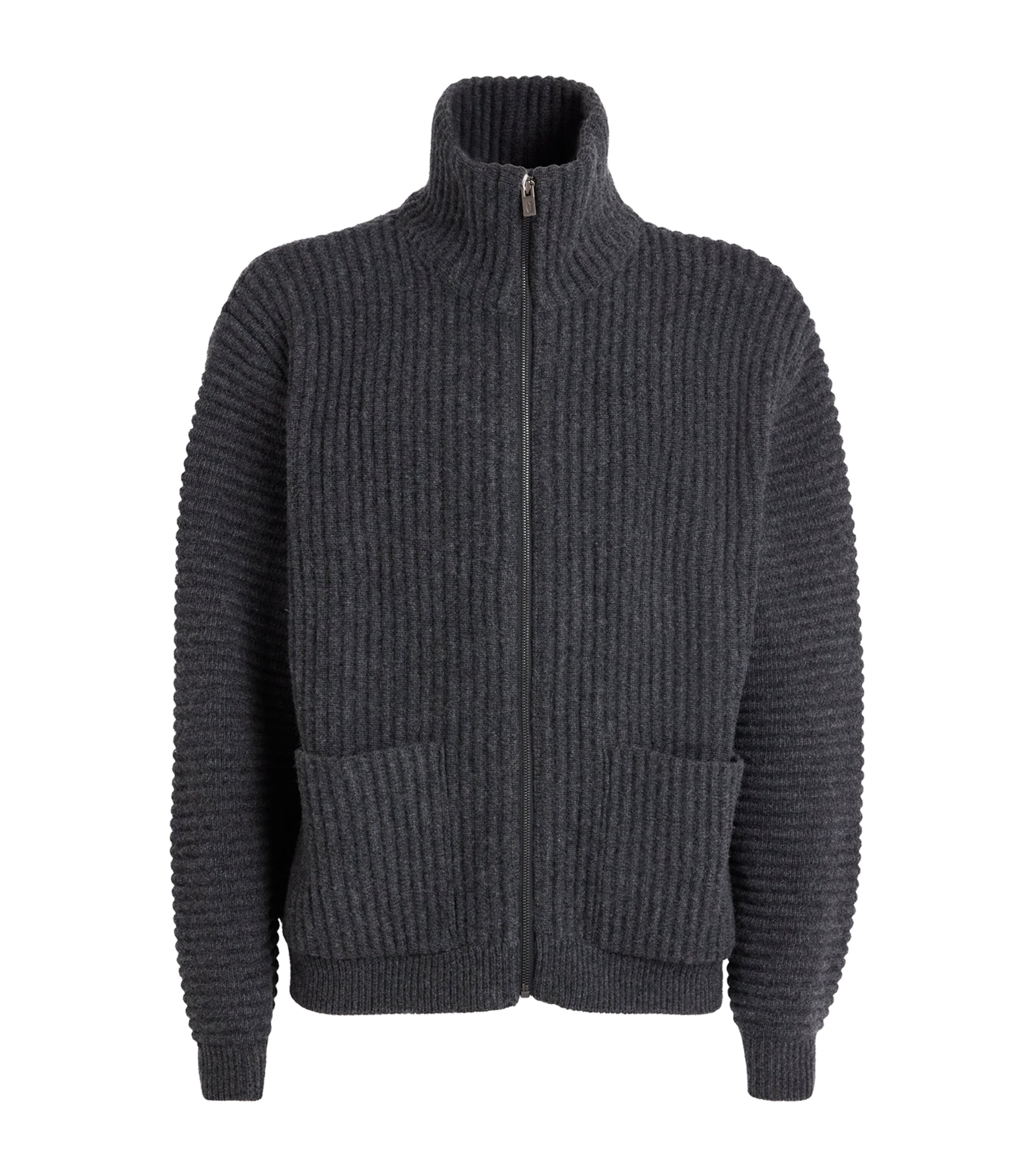 Le 17 Septembre Mens Merino Wool-Blend Ribbed High-Neck Cardigan Charcoal