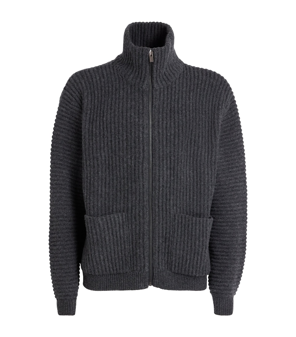 Le 17 Septembre Mens Merino Wool-Blend Ribbed High-Neck Cardigan Charcoal