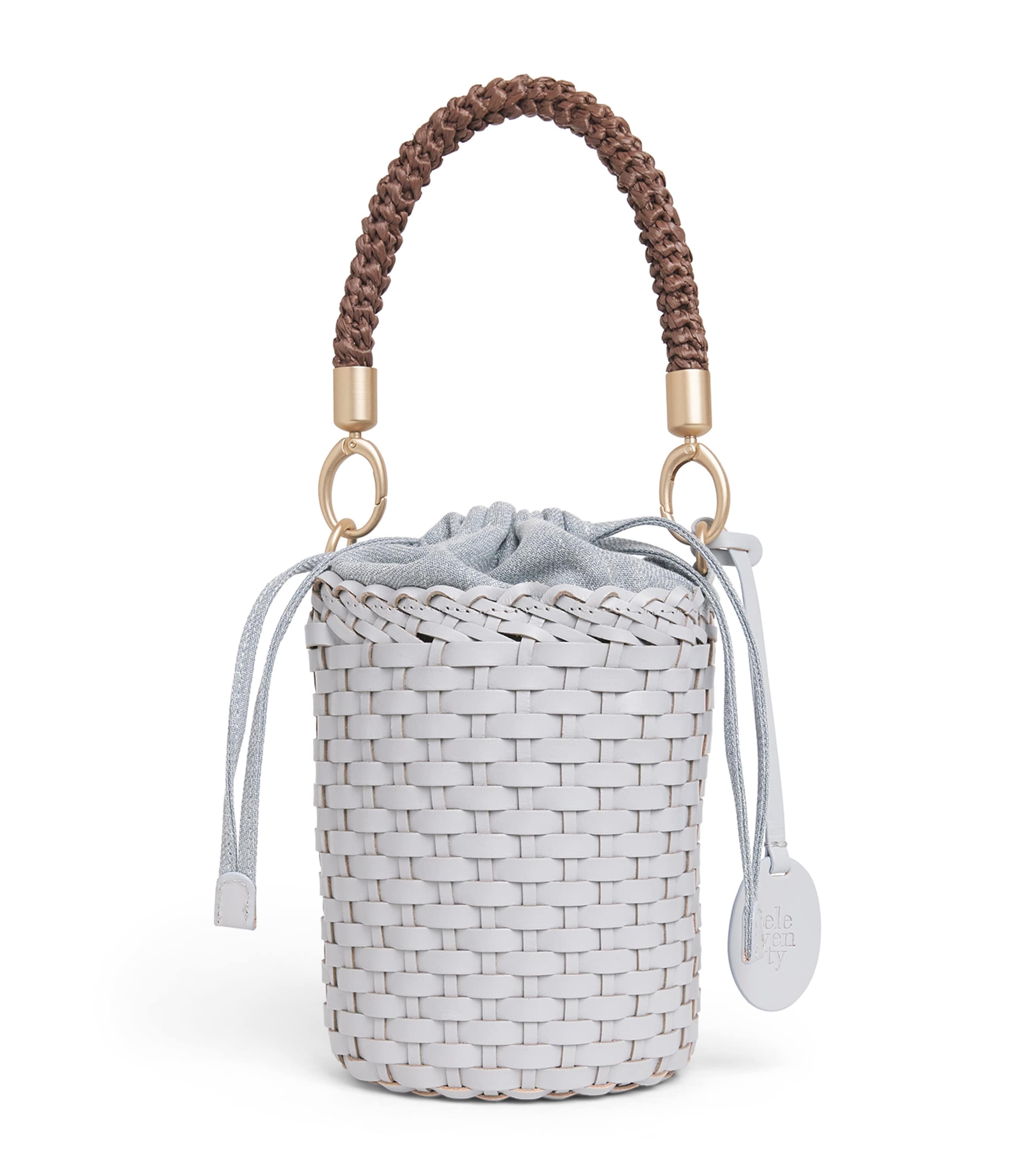 Eleventy Leather Woven Bucket Bag Nuvola