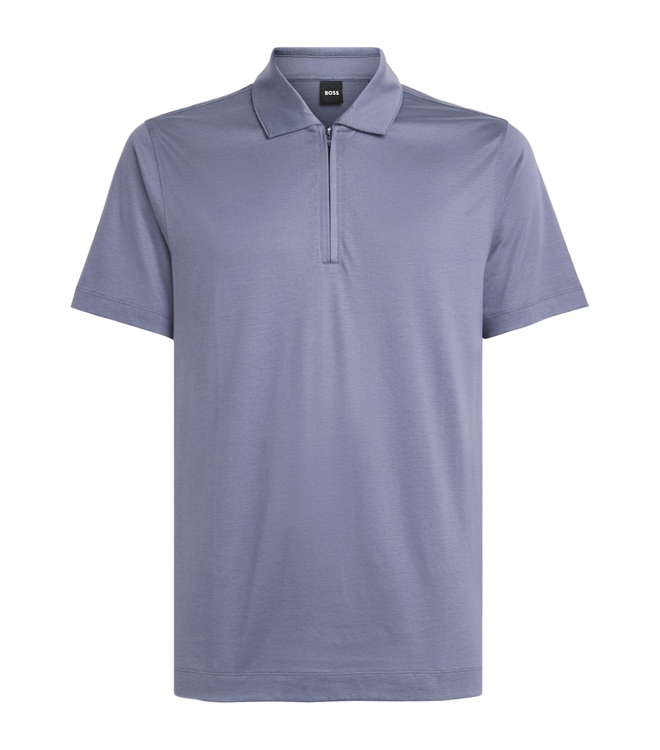 BOSS Mens Zip-Up Polo Shirt Open Blue