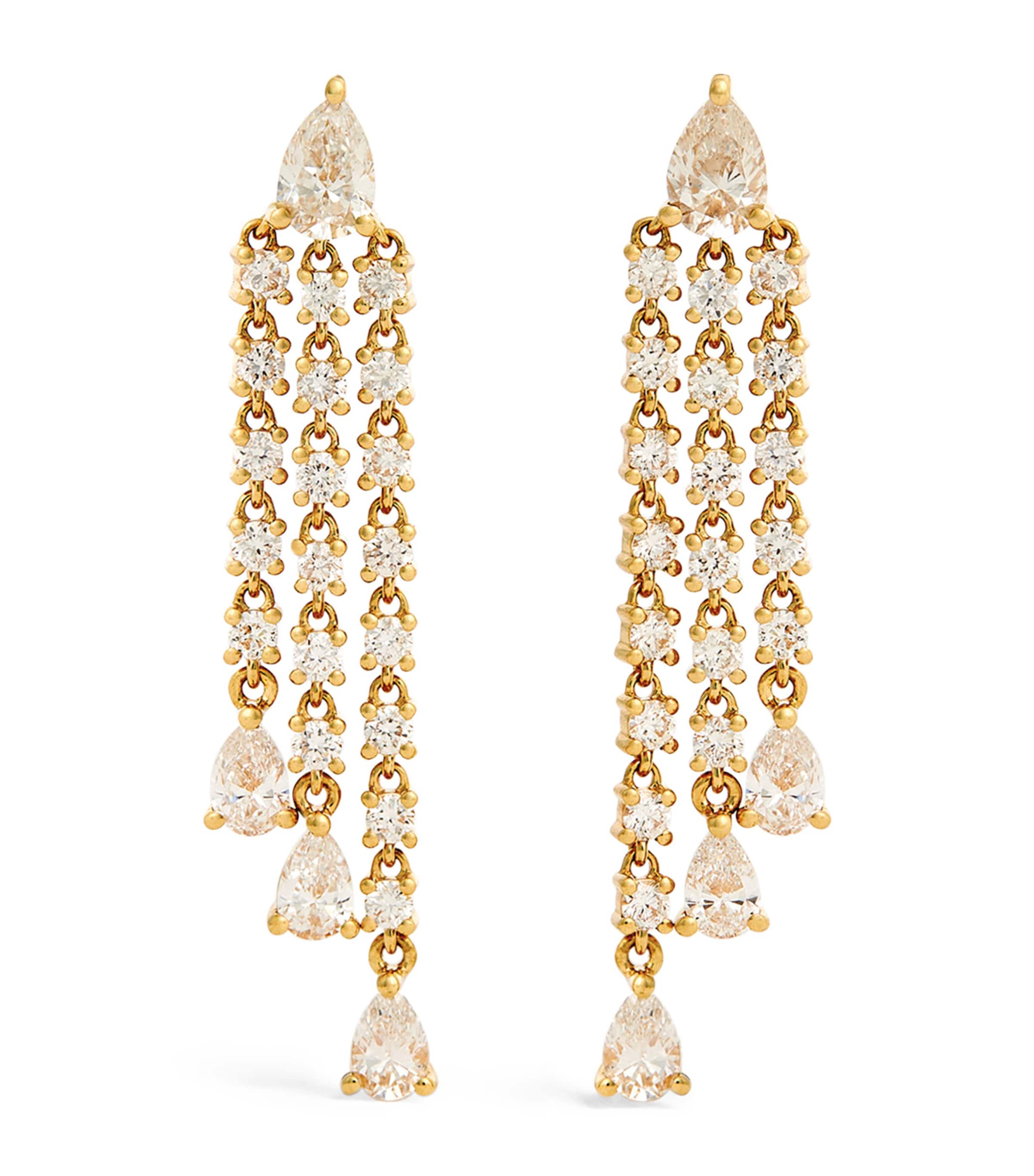 Yellow Gold and Diamond Pear Fringe Drop Earrings