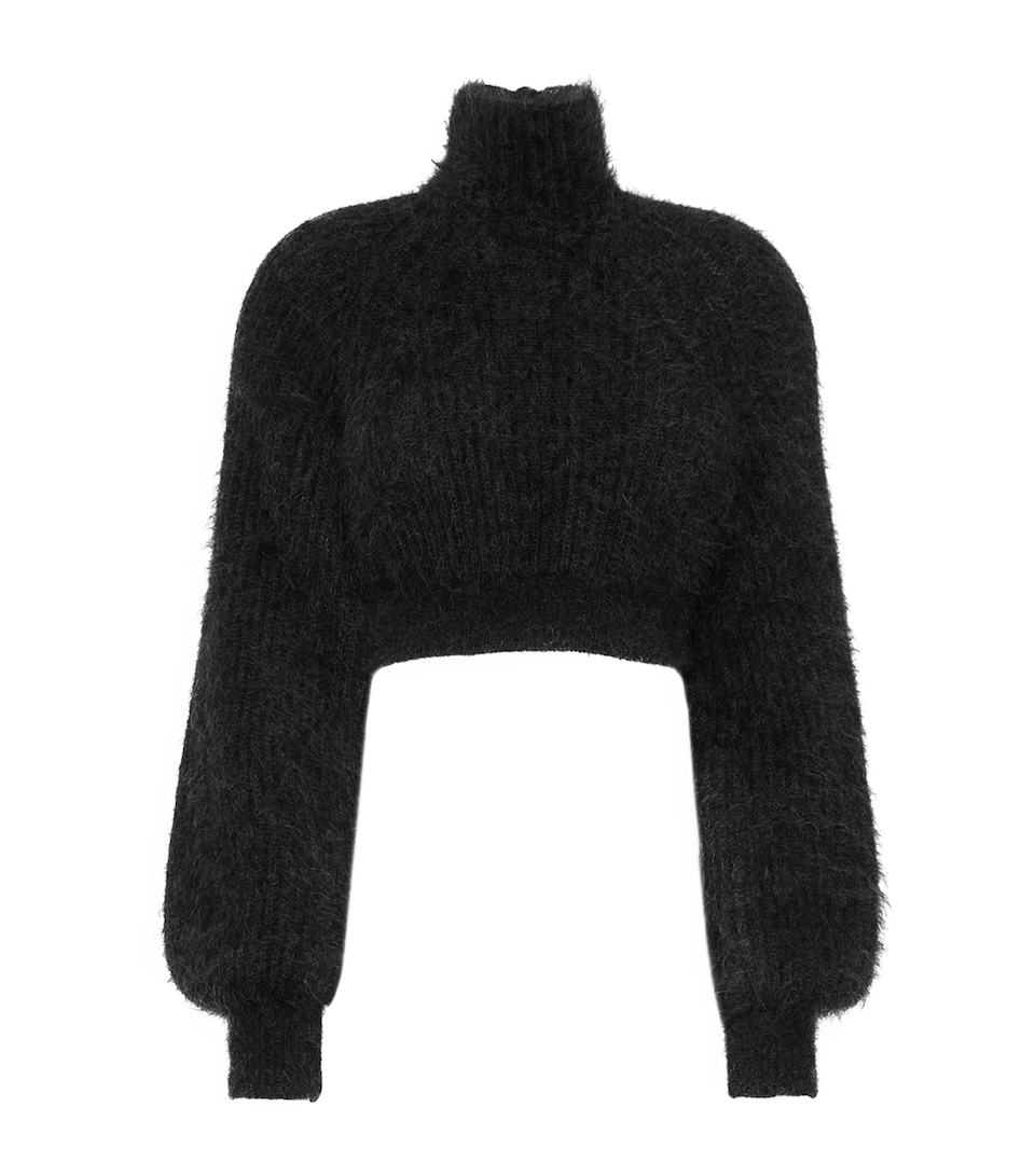 Max Mara Womens Mohair-Blend Cropped Sweater Dark Grey