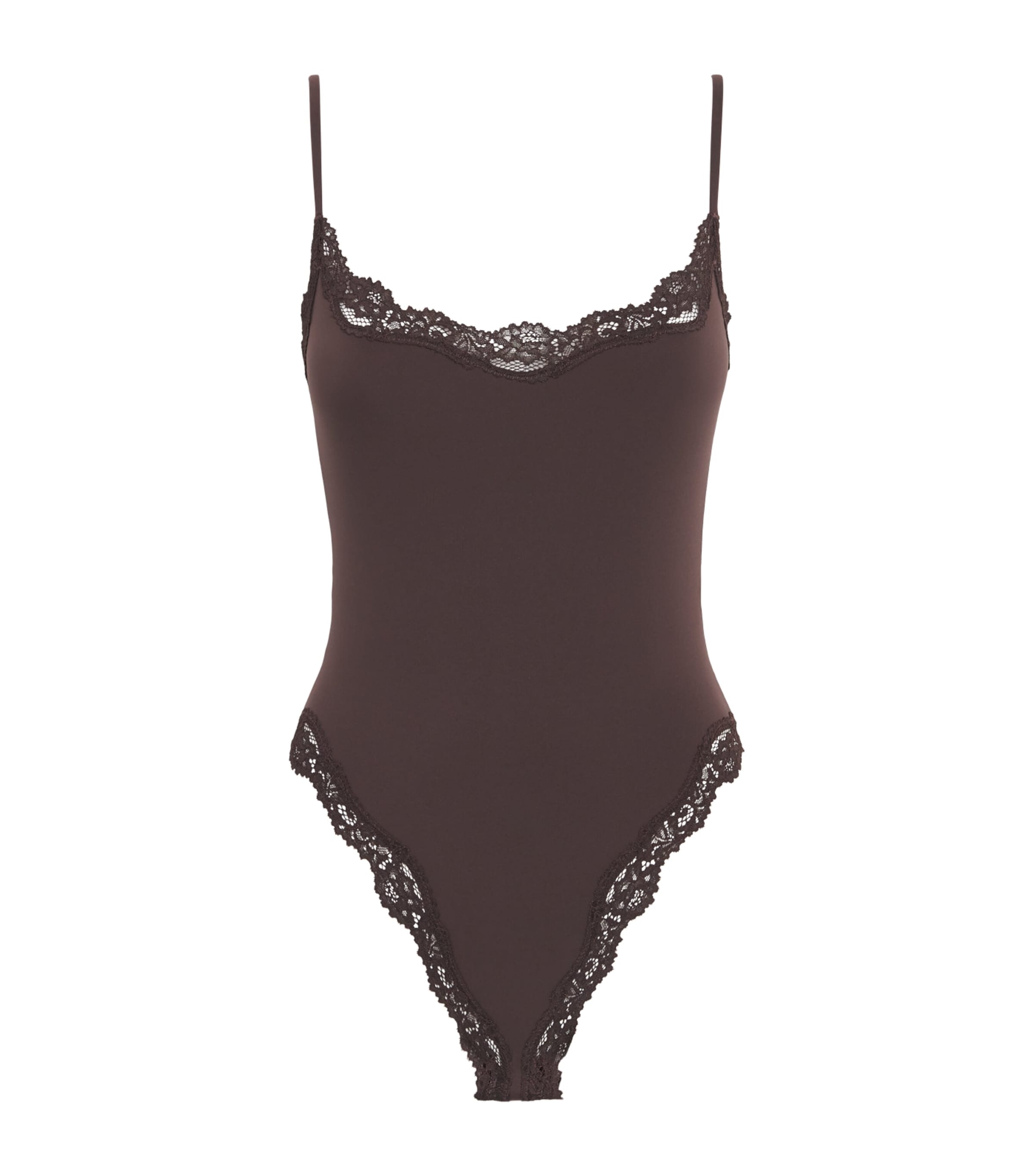 Skims Womens Lace-Trim Fits Everybody Bodysuit Espresso