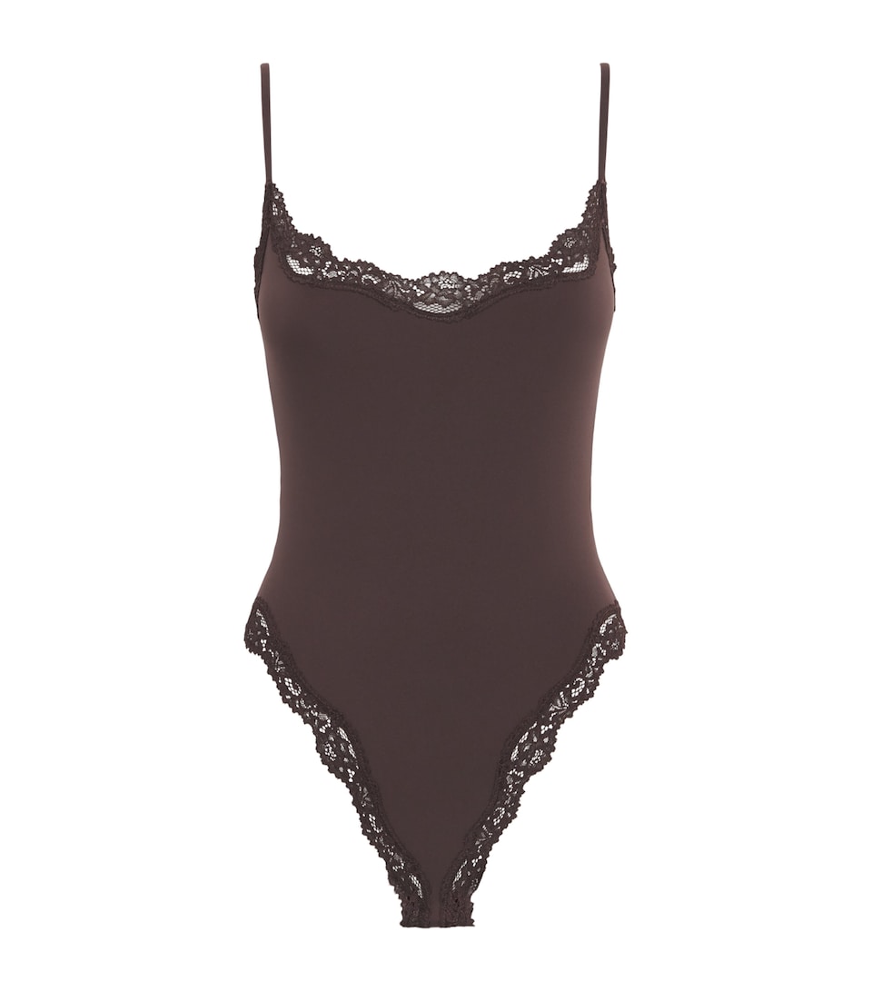 Skims Womens Lace-Trim Fits Everybody Bodysuit Espresso