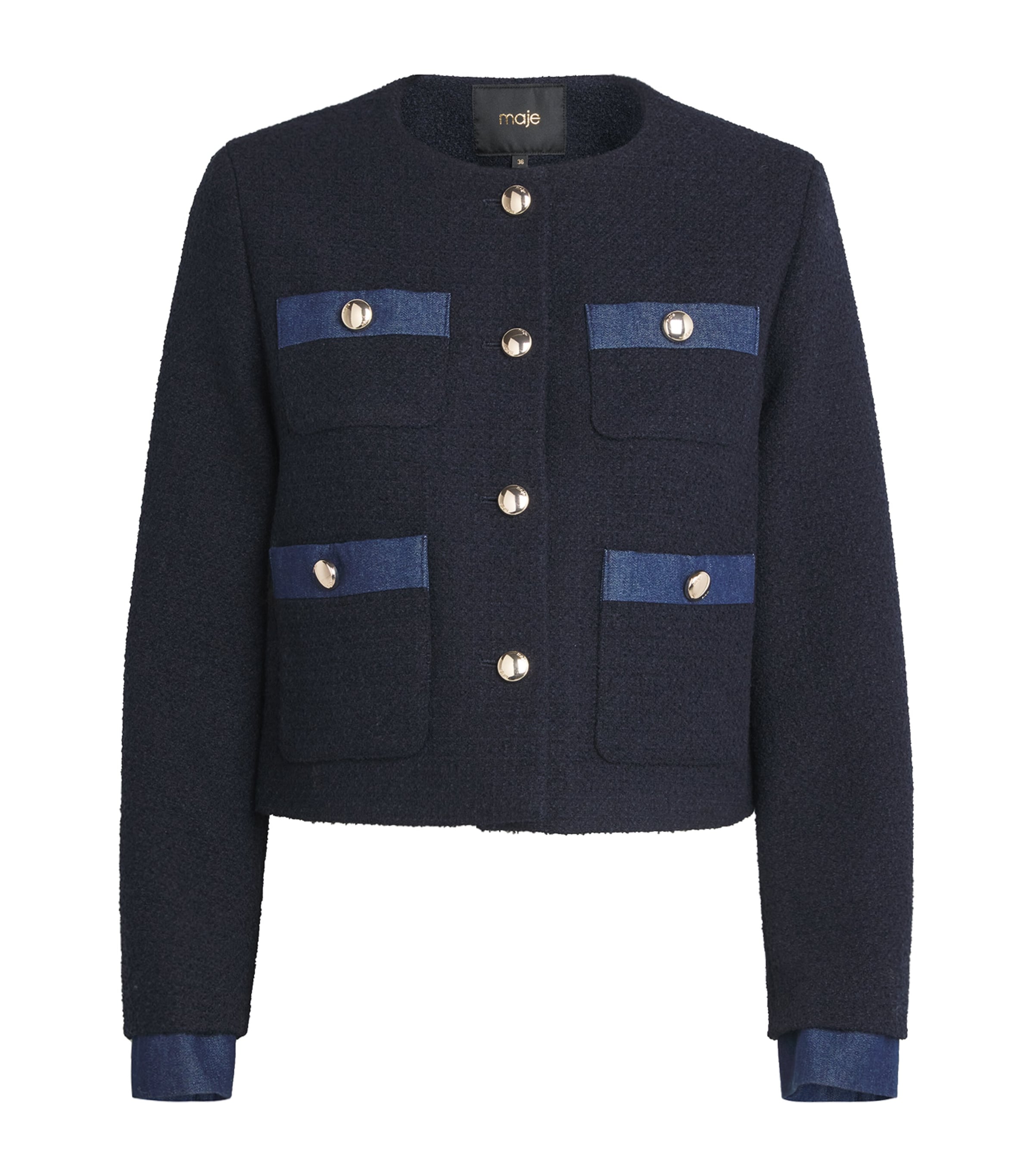 Tweed Denim-Trim Jacket