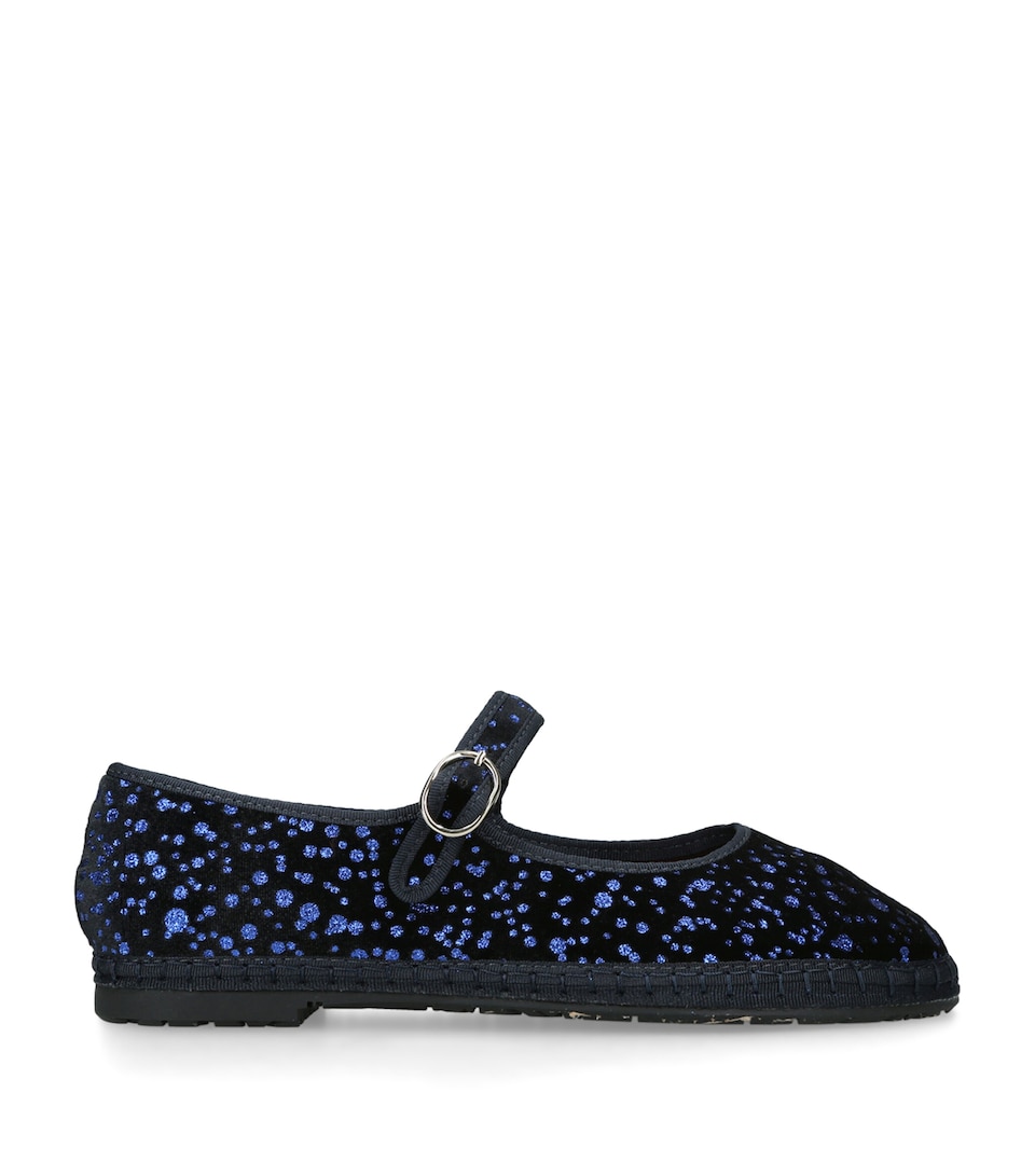 Flabelus Velvet Seraphina Mary Jane Flats Blue/dark