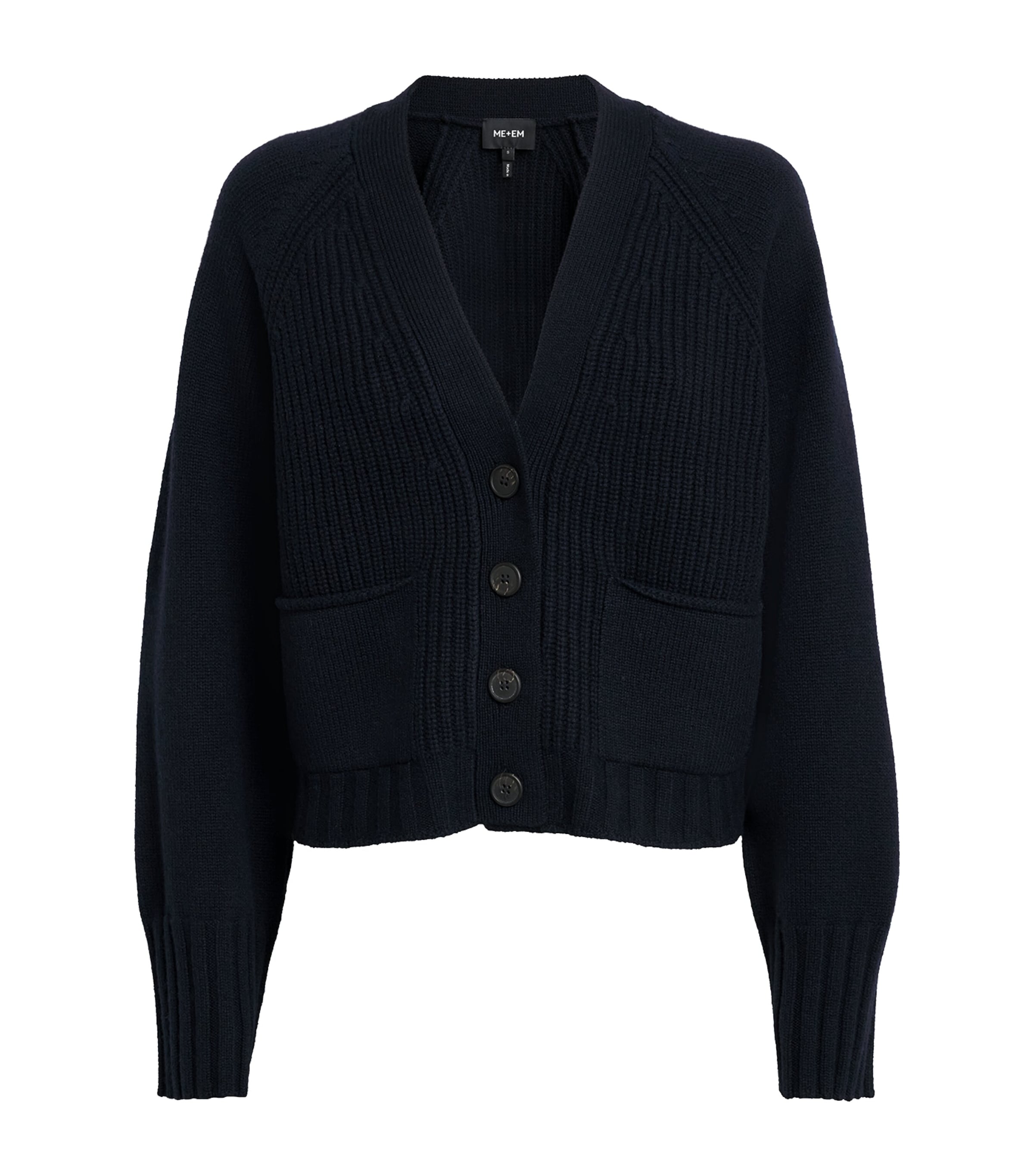 ME+EM Womens Merino Wool-Cashmere Cardigan Navy