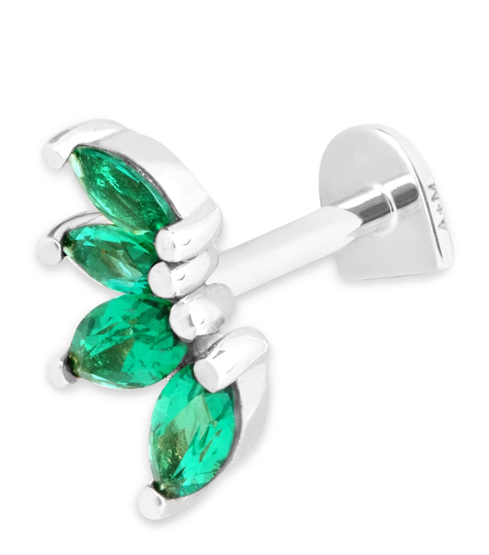 White Gold and Emerald Stack Single Stud Earring