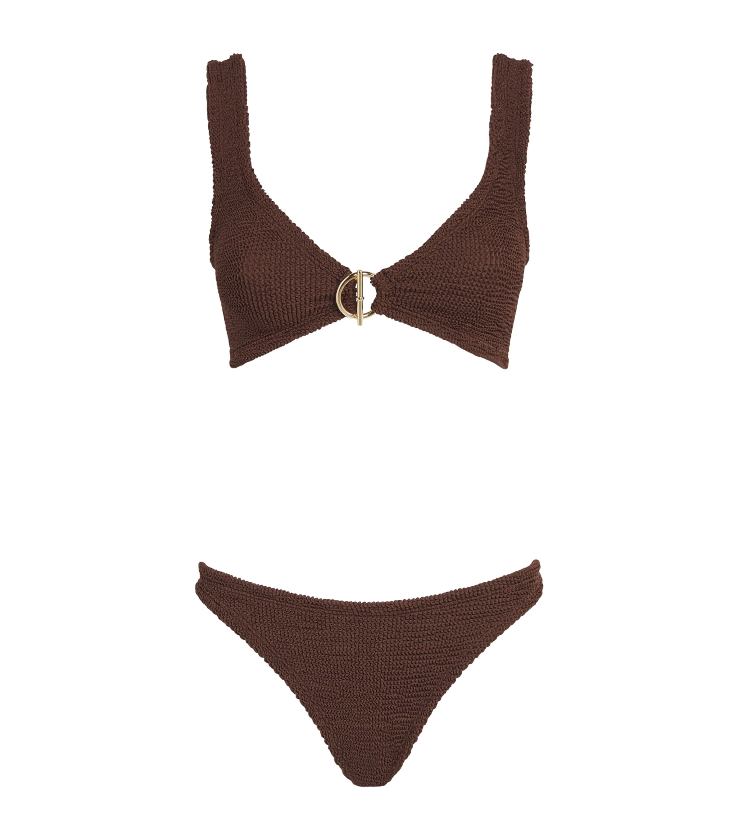 Hunza G Womens V-Neck T-Bar Harlow Bikini Metallic Chocolate