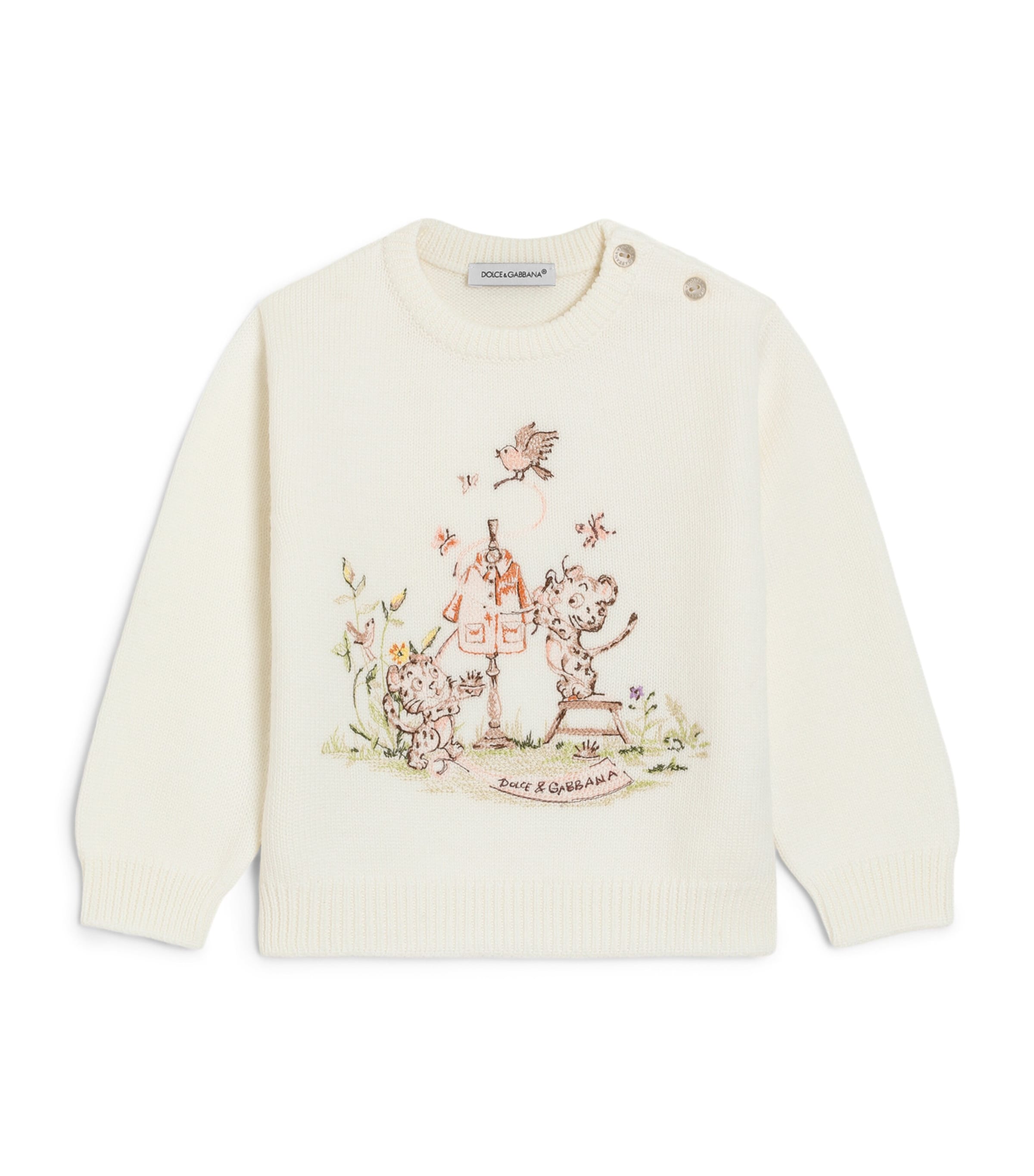 Dolce&Gabbana Kids Virgin Wool Embroidered Sweater (3-30 Months) Ivory