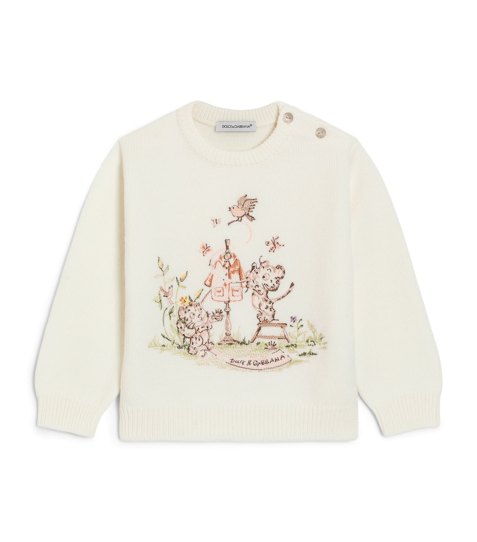 Dolce&Gabbana Kids Virgin Wool Embroidered Sweater (3-30 Months) Ivory