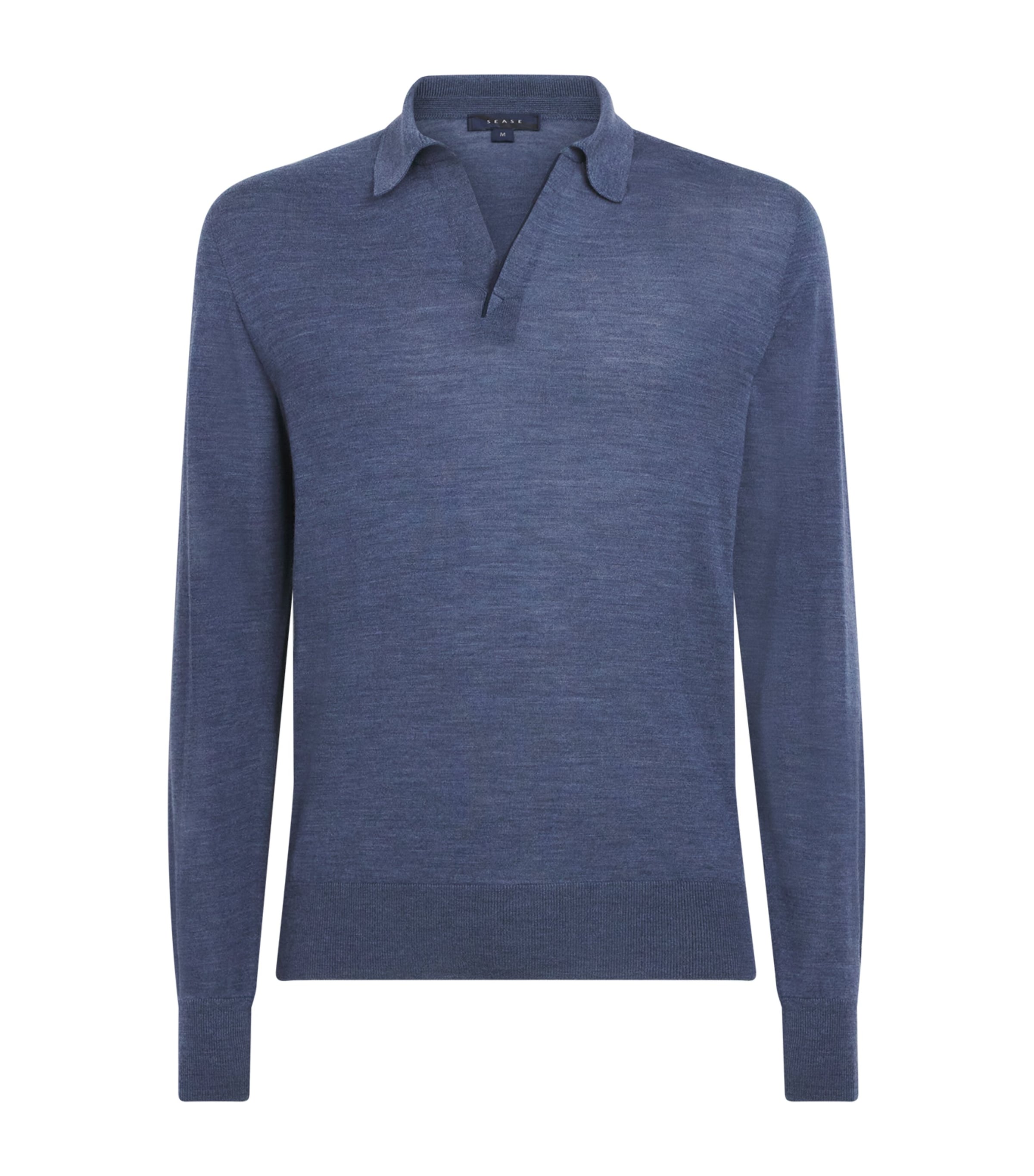 Sease Mens Virgin Wool Polo Shirt Denim Blue