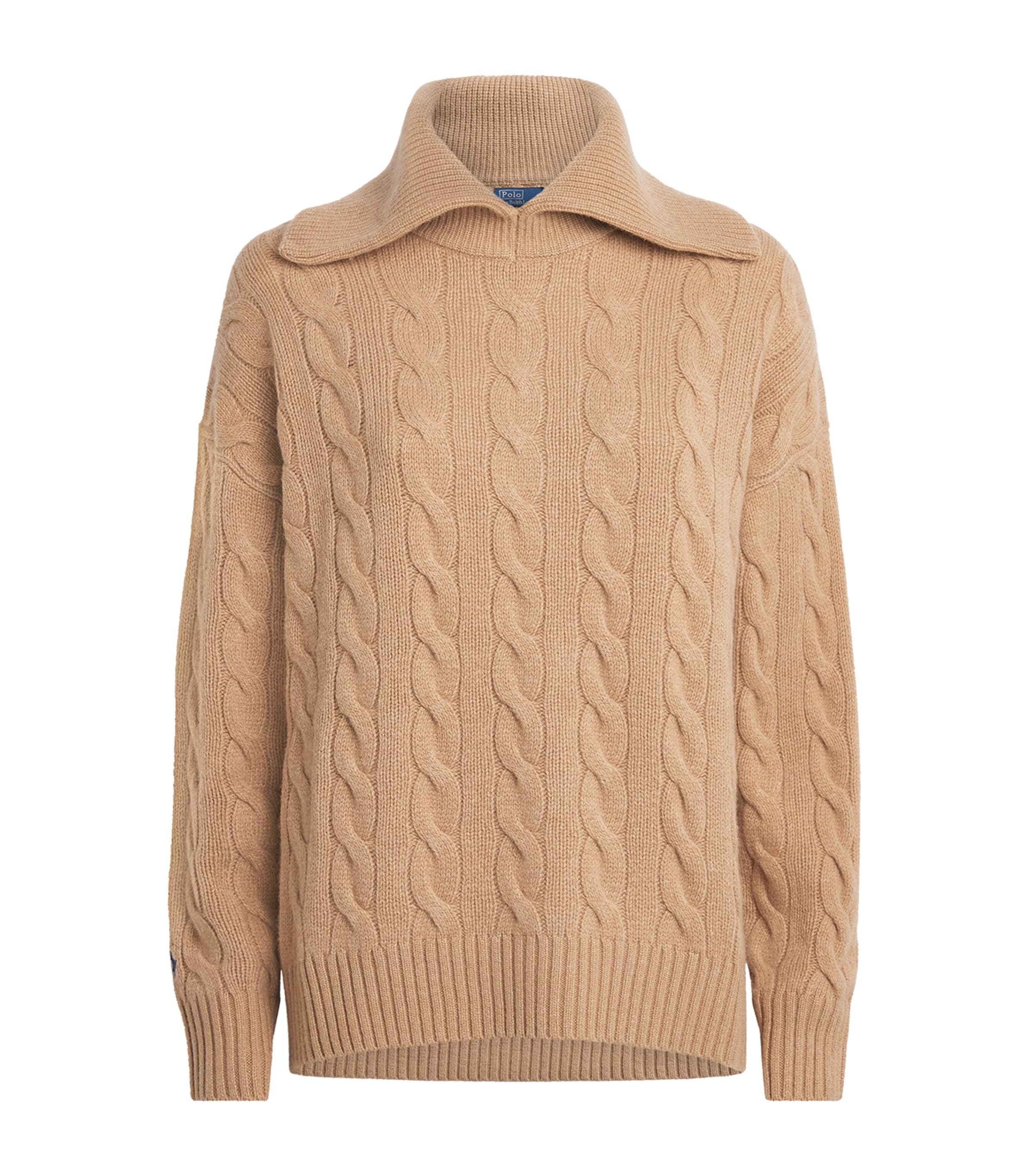 Polo Ralph Lauren Womens Wool-Cashmere Cable-Knit Sweater Cllection Camel Mlng