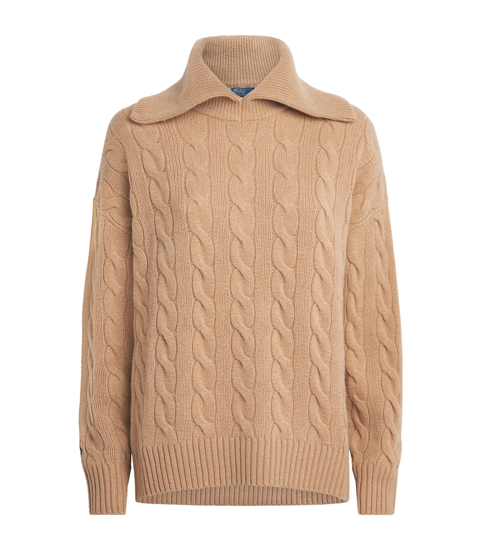 Polo Ralph Lauren Womens Wool-Cashmere Cable-Knit Sweater Cllection Camel Mlng