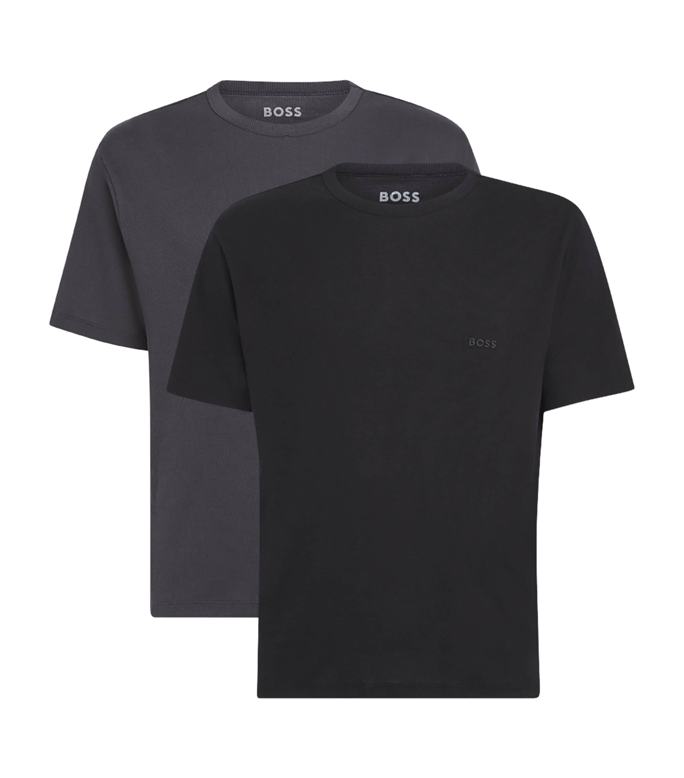 BOSS Mens Cotton Ribbed T-Shirt (Pack of 2) Open Grey