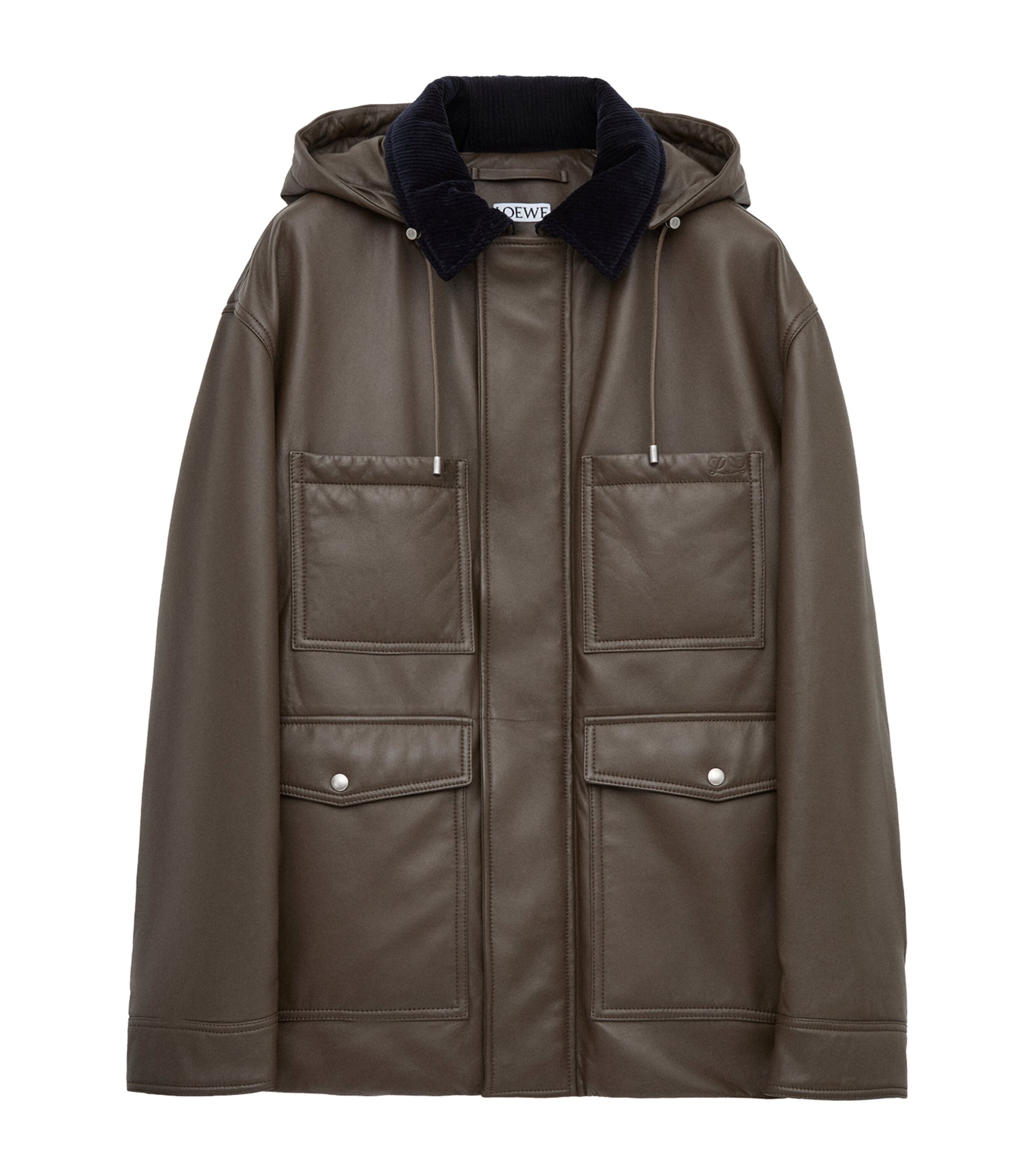 LOEWE Mens Lambskin Hooded Parka Khaki Green