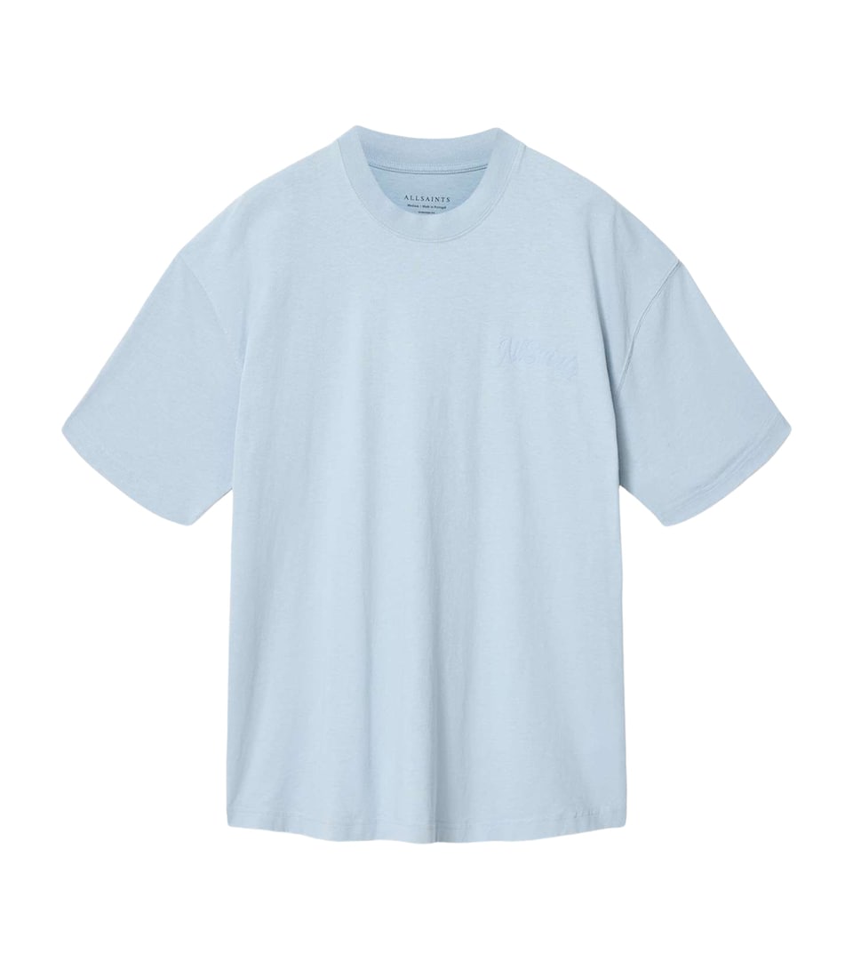 AllSaints Mens Organic Cotton Oversized Odyssey T-Shirt Salton Blue