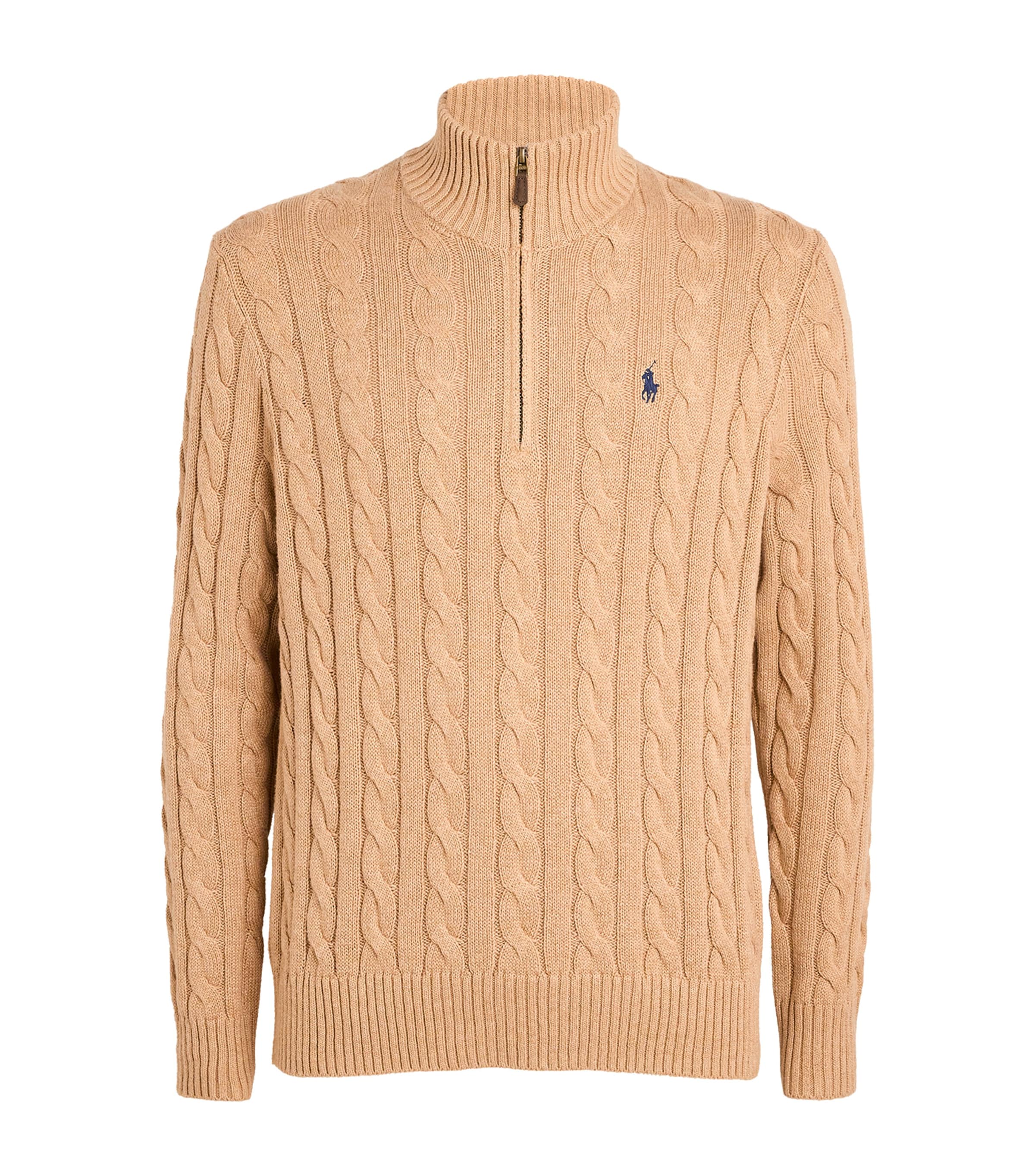 Cotton Cable-Knit Polo Pony Sweater