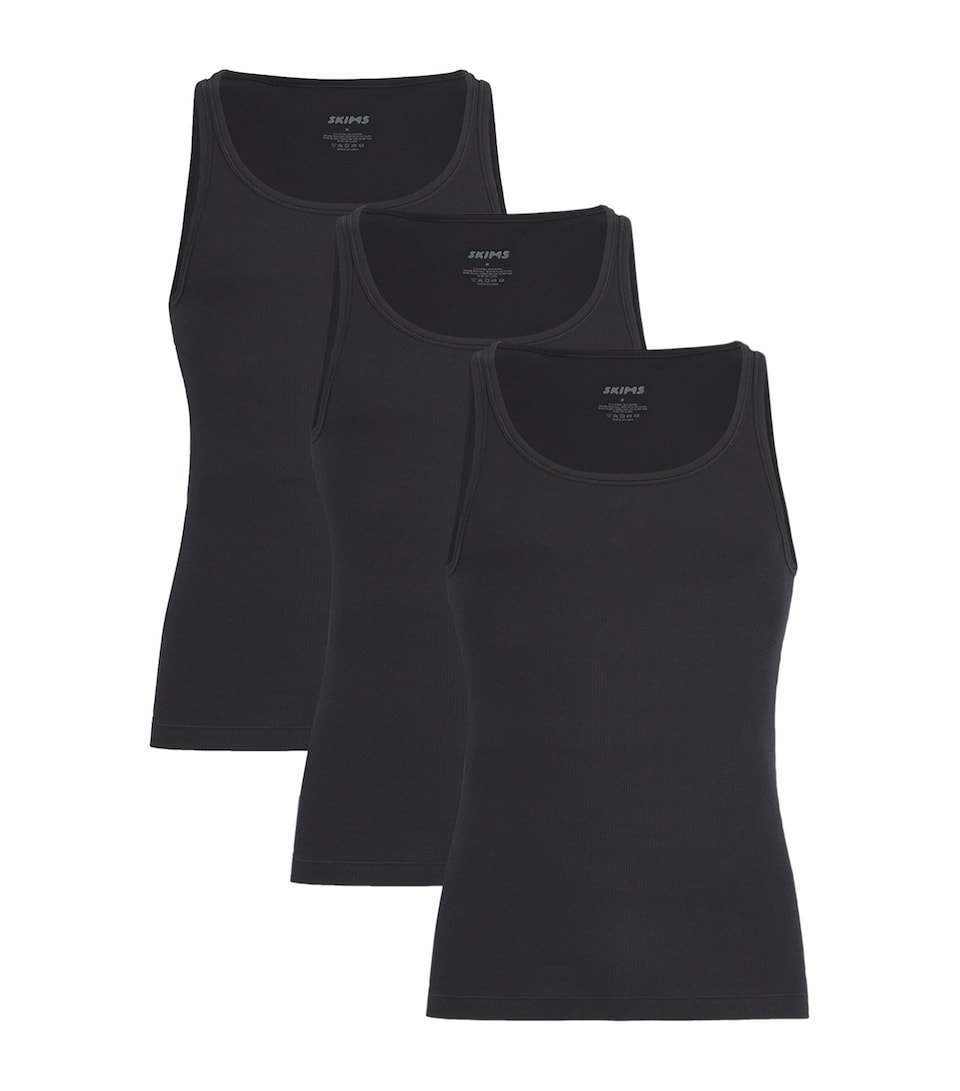 Skims Mens Cotton Ribbed Tank Tops (Pack of 3) Onyx