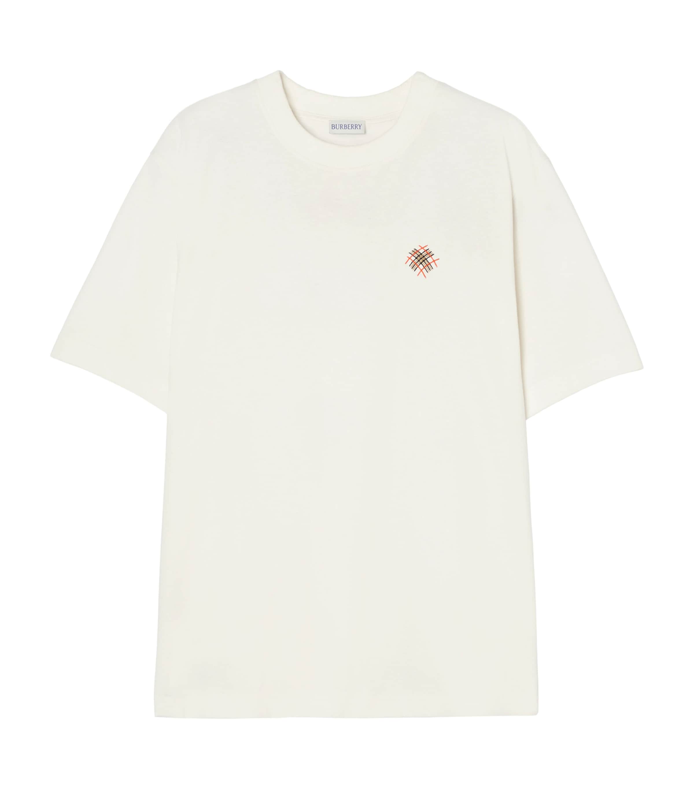 Burberry Mens Cotton Embroidered Logo T-Shirt Chalk