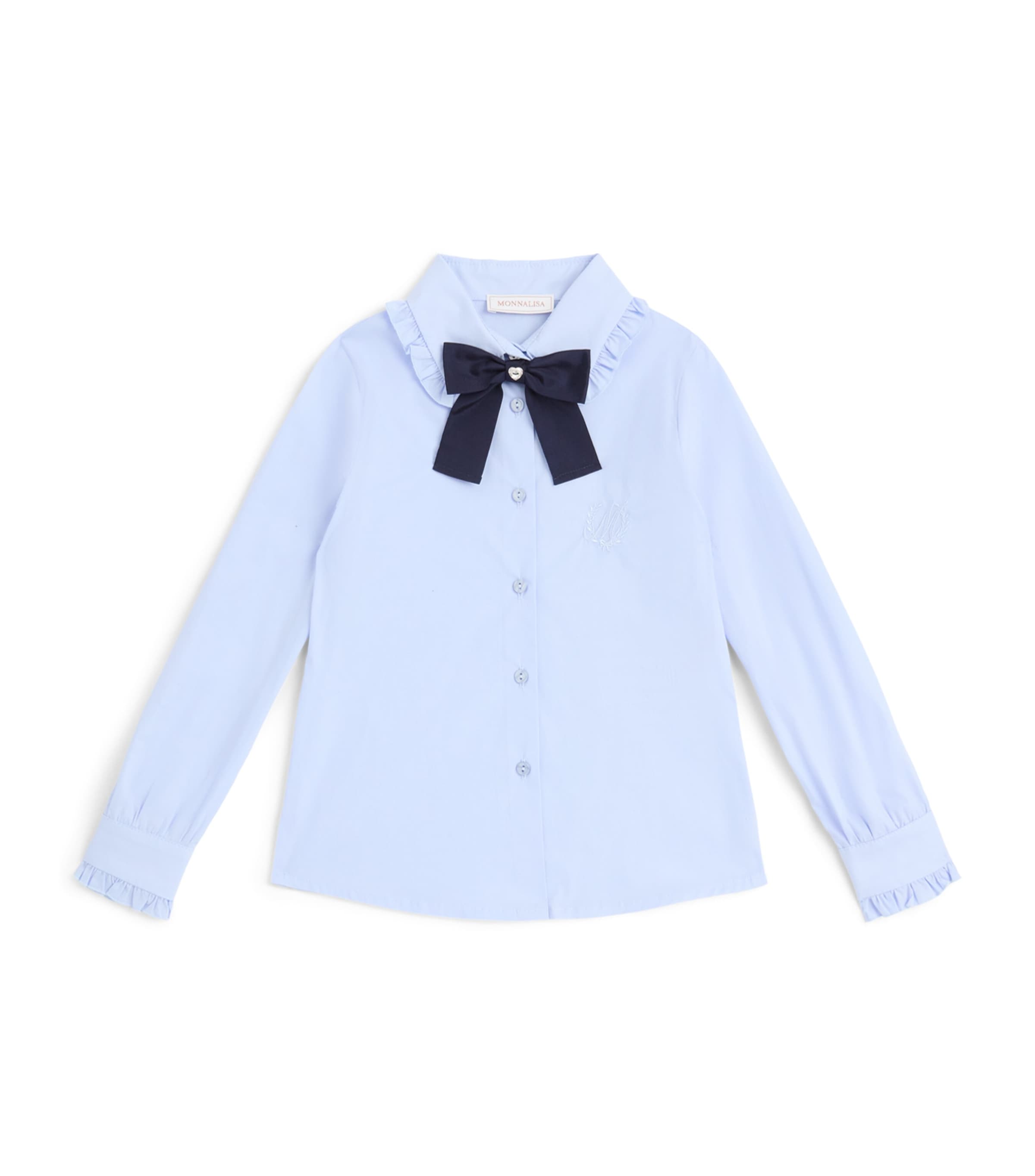 Monnalisa Stretch-Cotton Bow Shirt (4-12 Year) Celeste+blu
