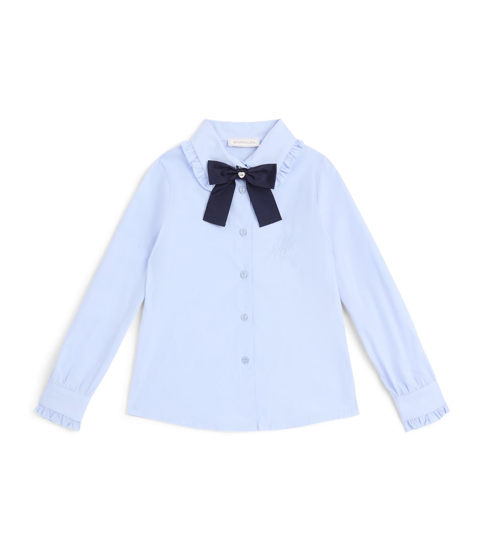 Monnalisa Stretch-Cotton Bow Shirt (4-12 Year) Celeste+blu
