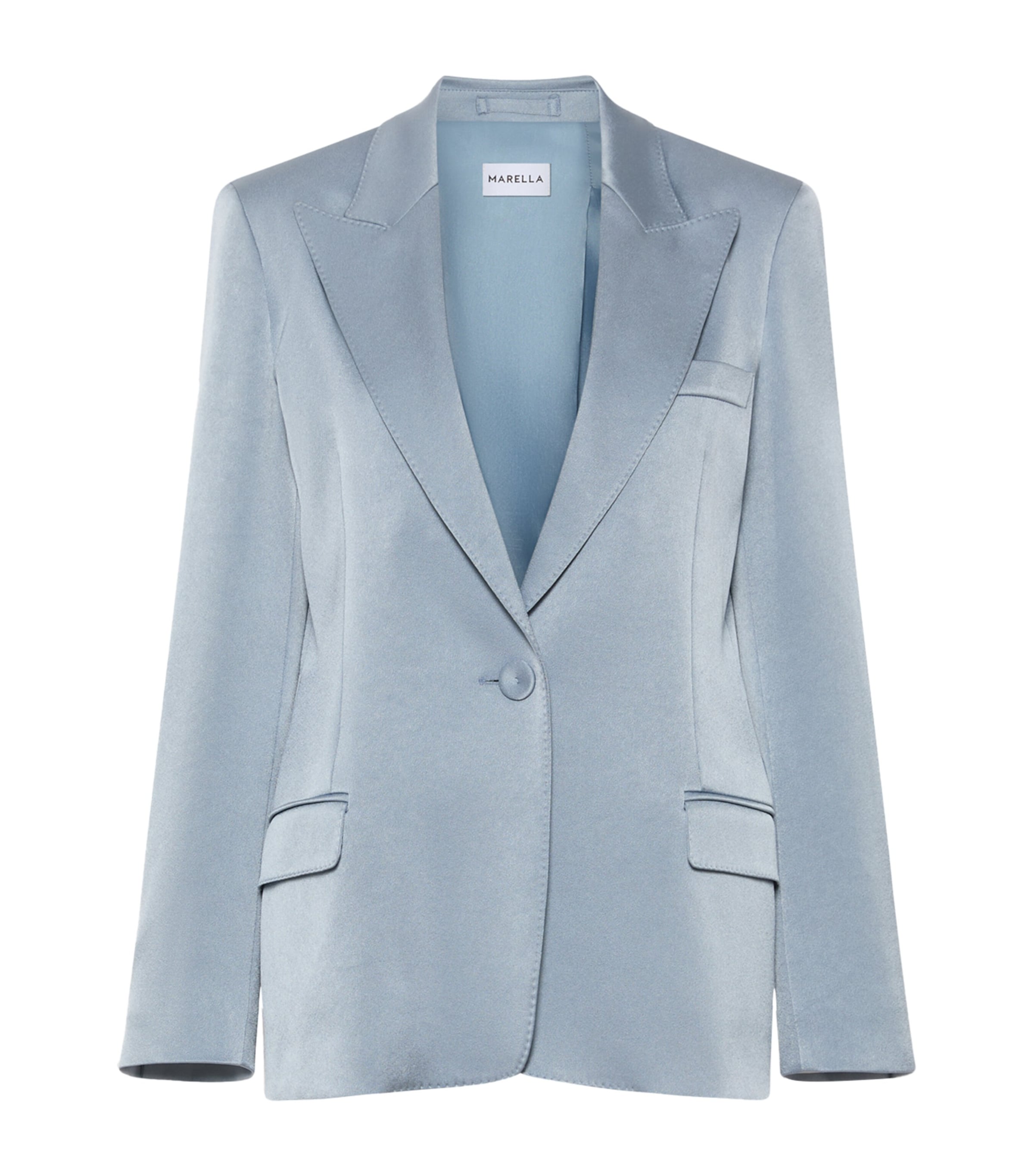 Marella Womens Satin Single-Breasted Blazer Dust Blue