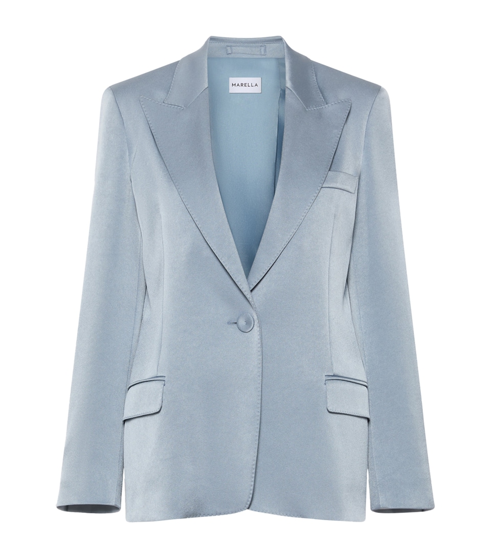 Marella Womens Satin Single-Breasted Blazer Dust Blue