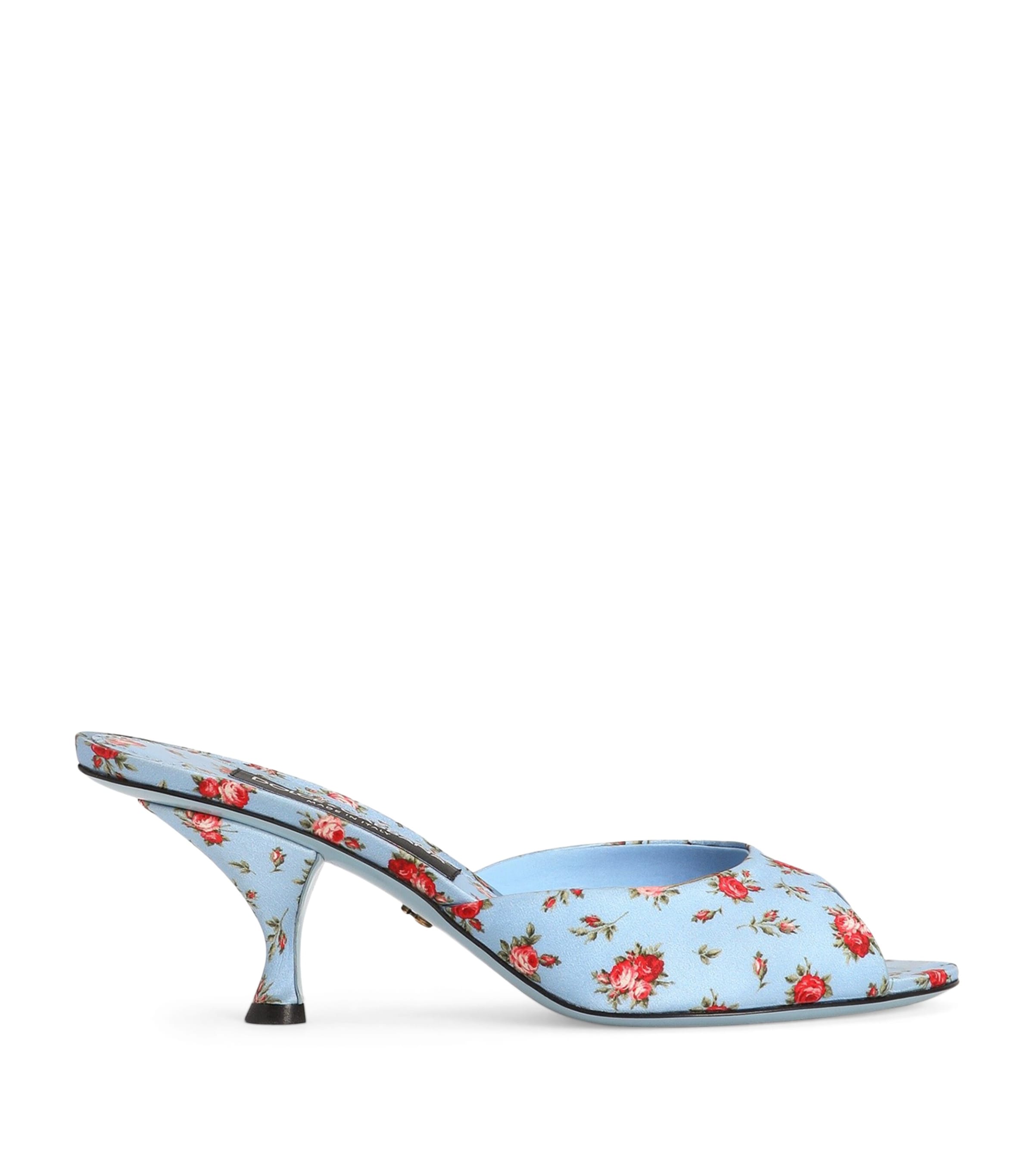 Leather Floral Heeled Mules 60