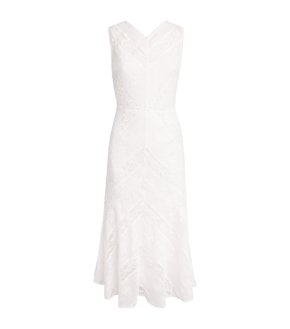 Self-Portrait Womens Ramie Embroidered Midi Dress White