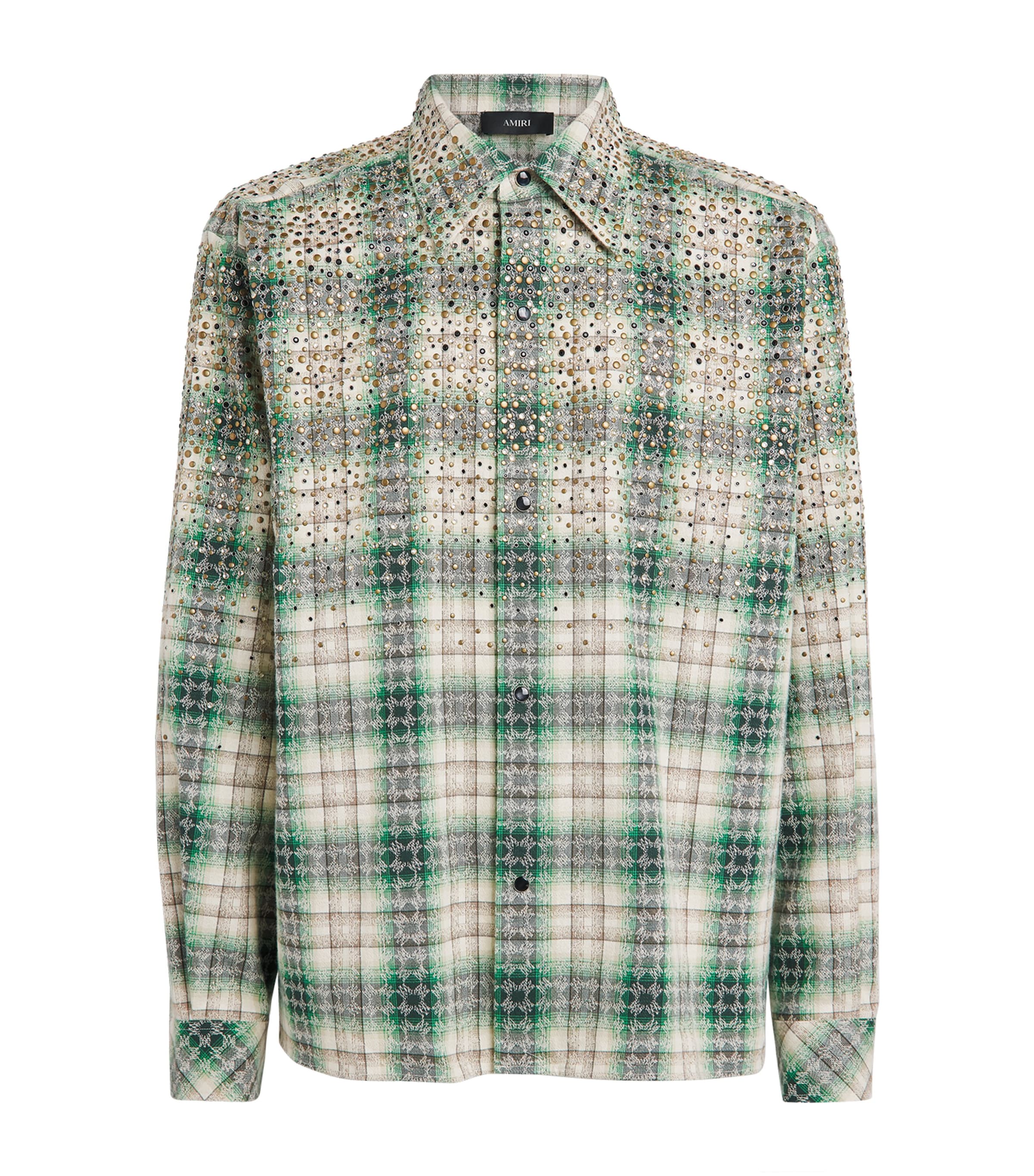 AMIRI Mens Embellished Flannel Shirt Deep Olive