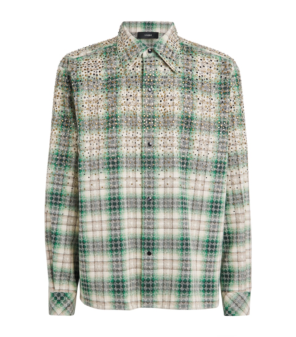 AMIRI Mens Embellished Flannel Shirt Deep Olive