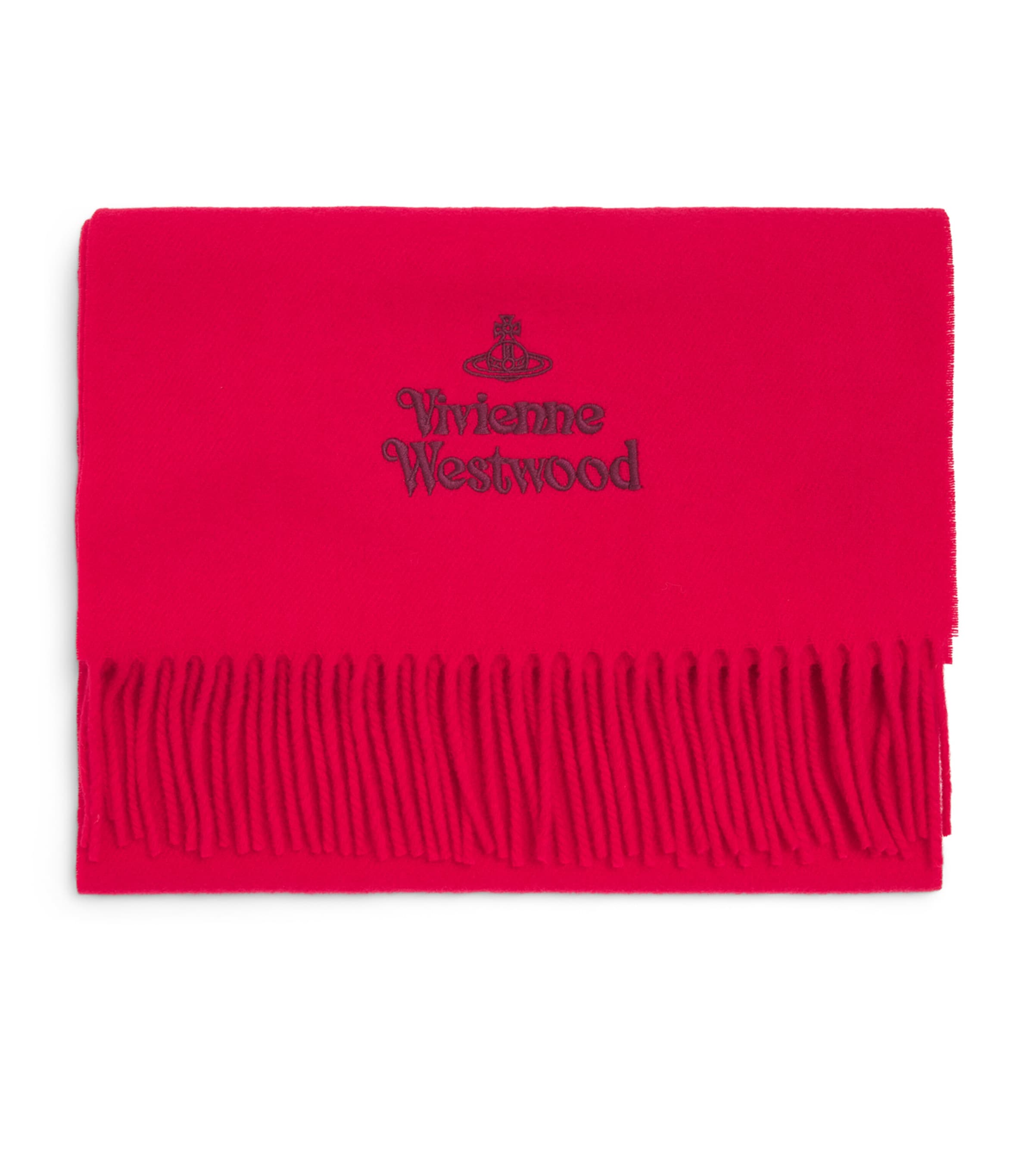Vivienne Westwood Wool Embroidered Logo Scarf Red