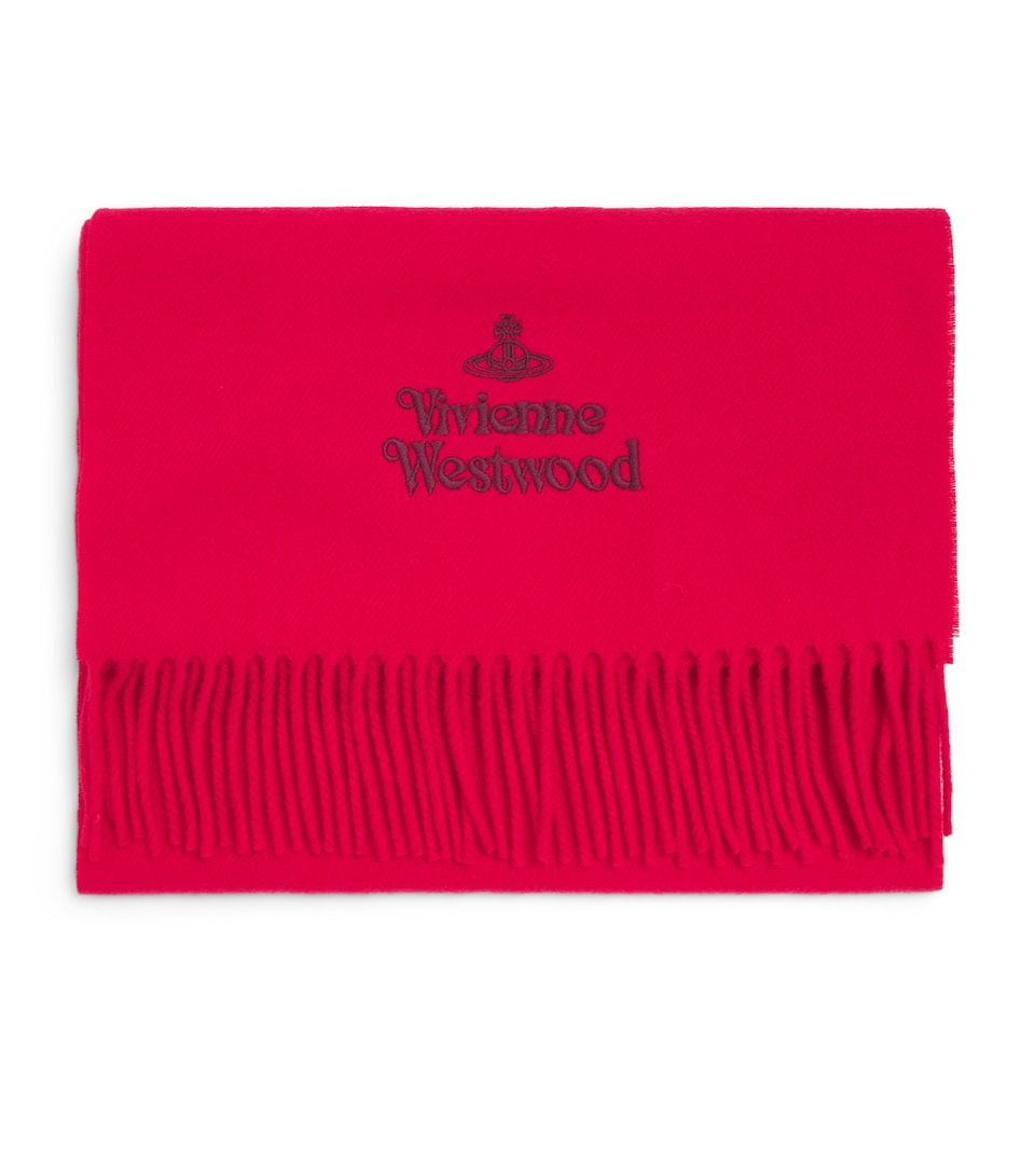 Vivienne Westwood Wool Embroidered Logo Scarf Red