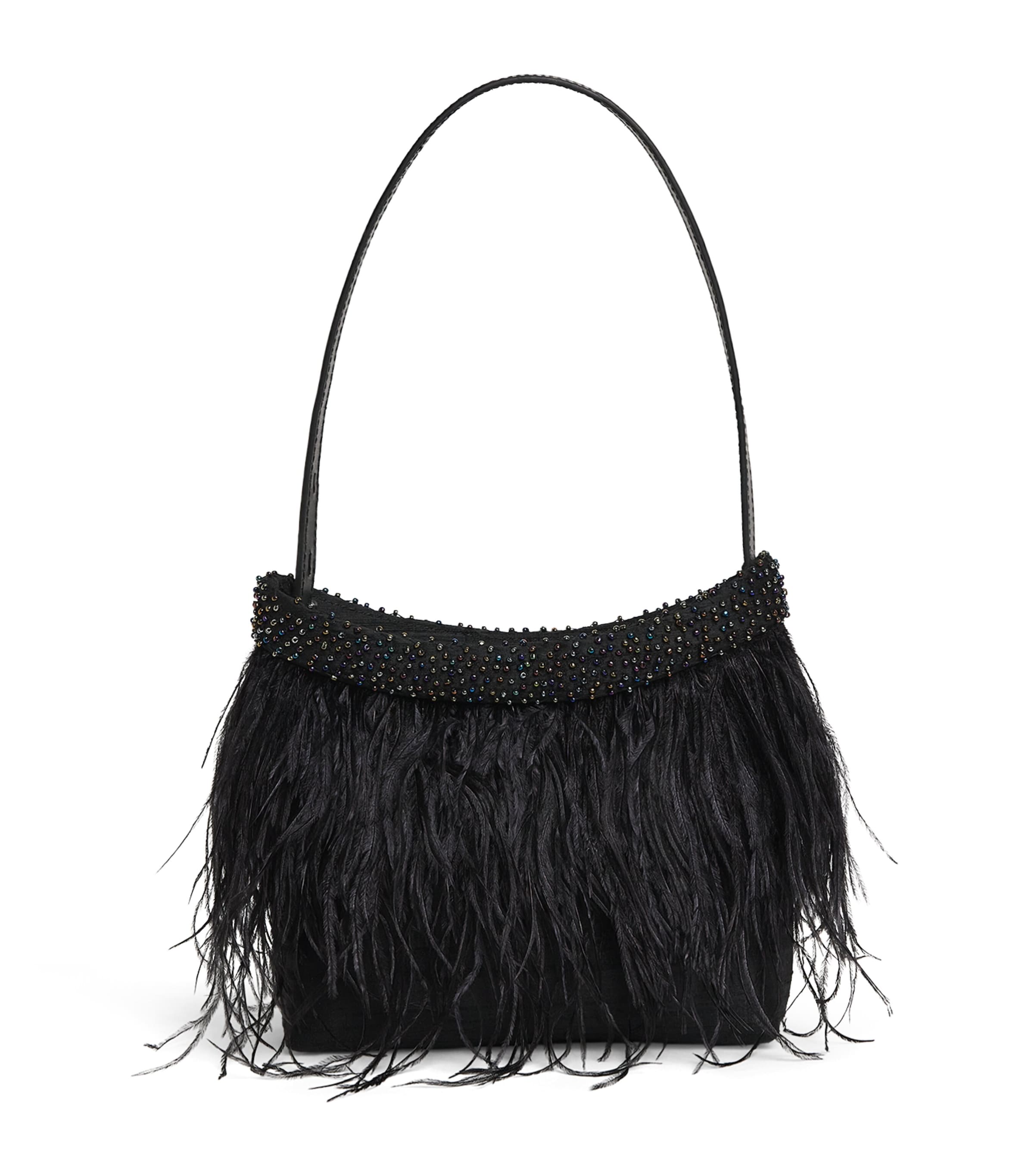 STAUD Satin Feather Winslow Shoulder Bag Blk Black
