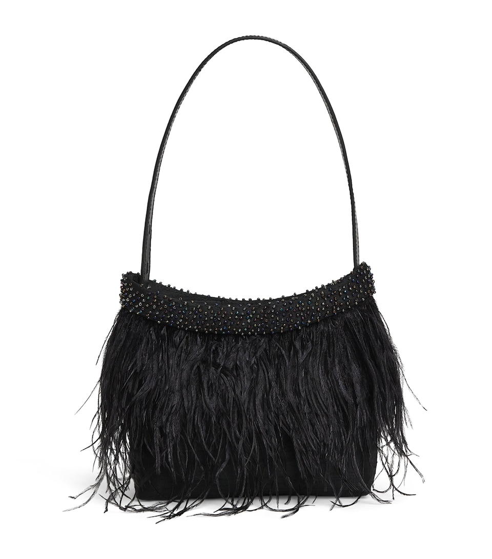 STAUD Satin Feather Winslow Shoulder Bag Blk Black