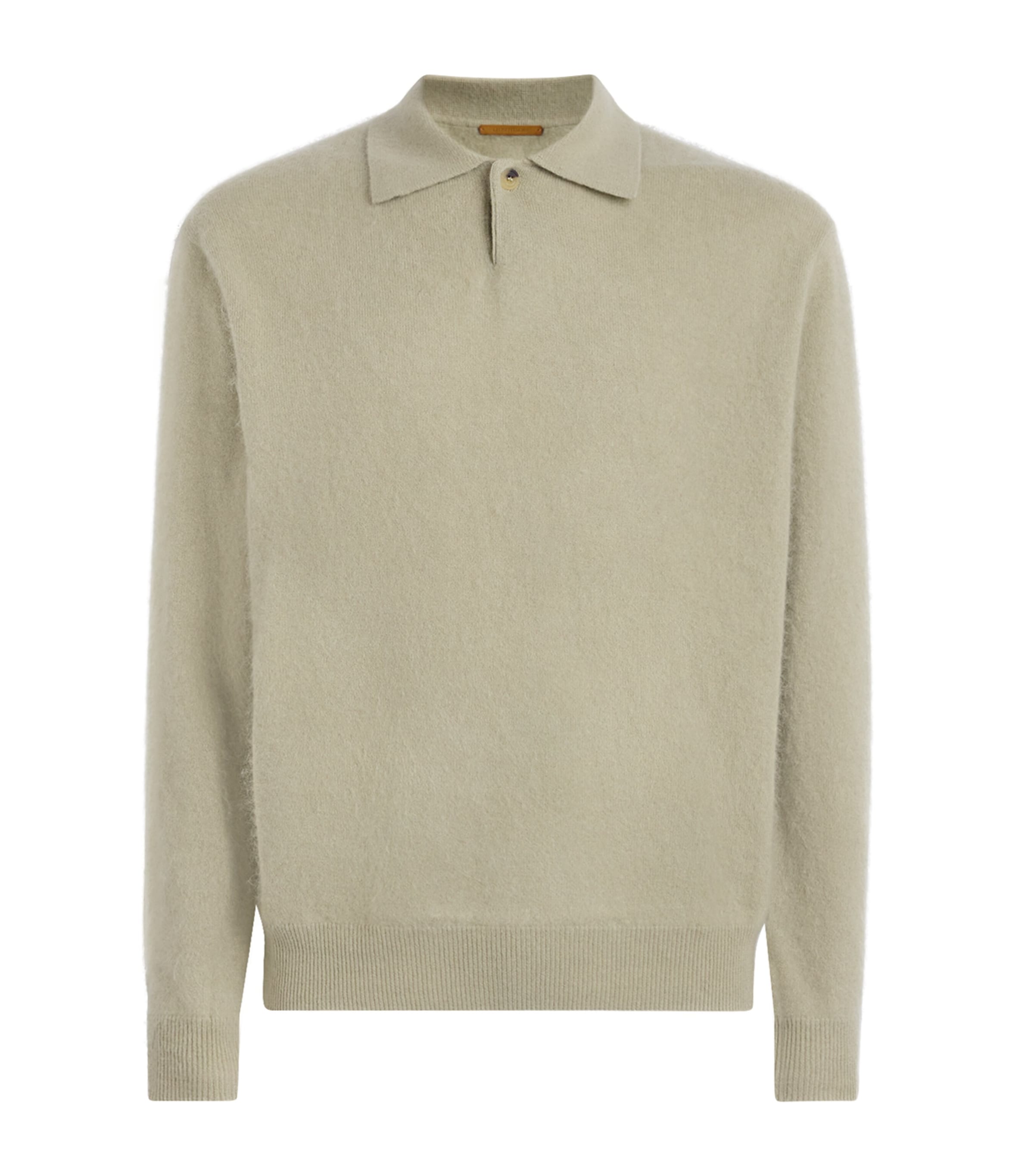 Le 17 Septembre Mens Wool-Cashmere Brushed Polo Sweater Sage Green