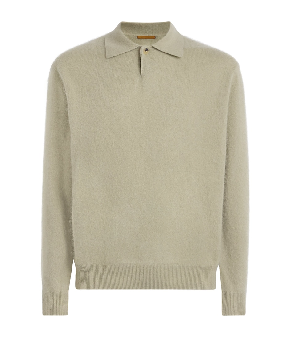 Le 17 Septembre Mens Wool-Cashmere Brushed Polo Sweater Sage Green