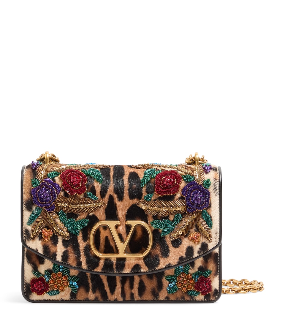 Leather Embellished Vain Shoulder Bag