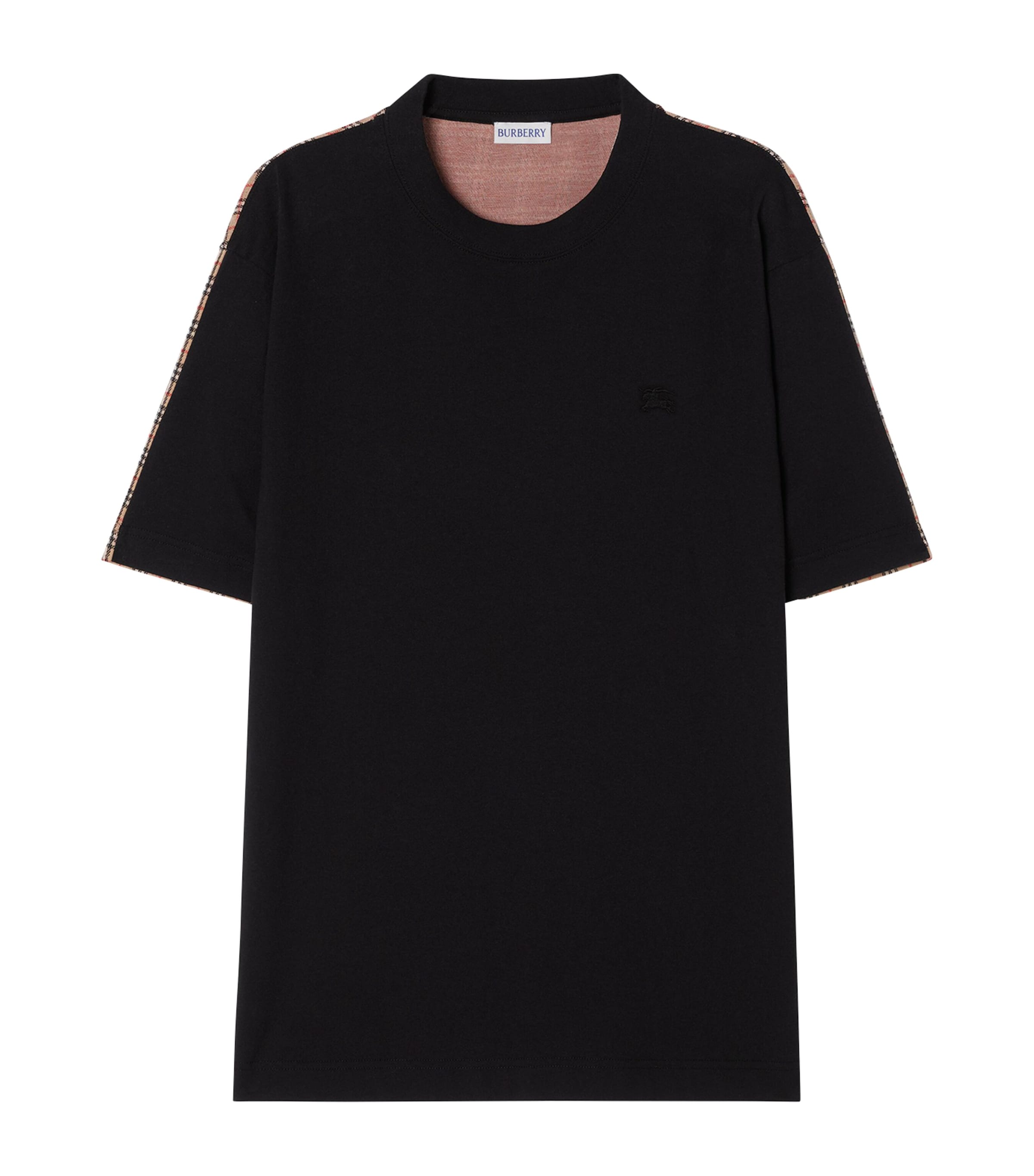Burberry Mens Cotton Check Back T-Shirt Black