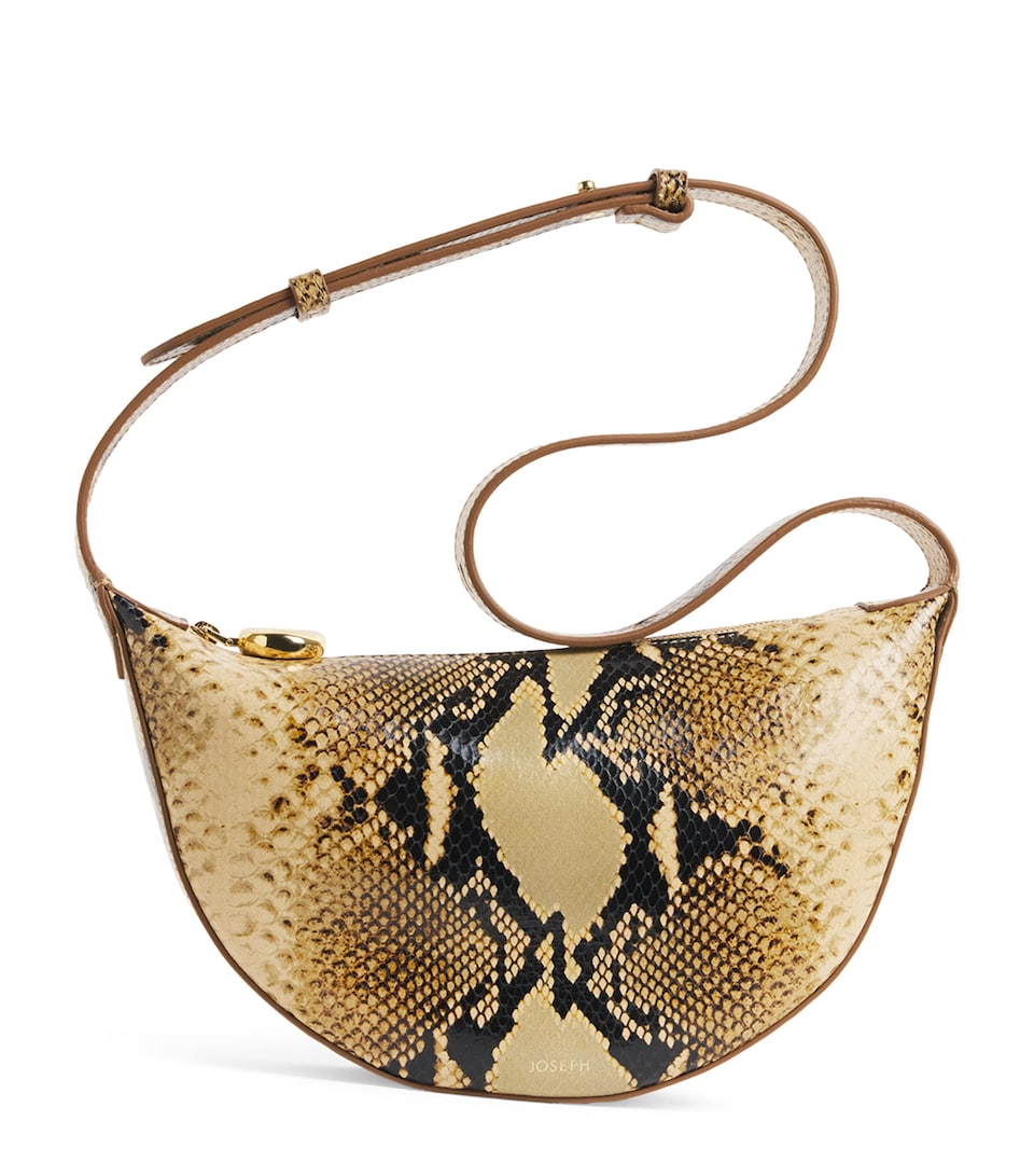 Joseph Leather Snake-Embossed Bean Shoulder Bag Taupe