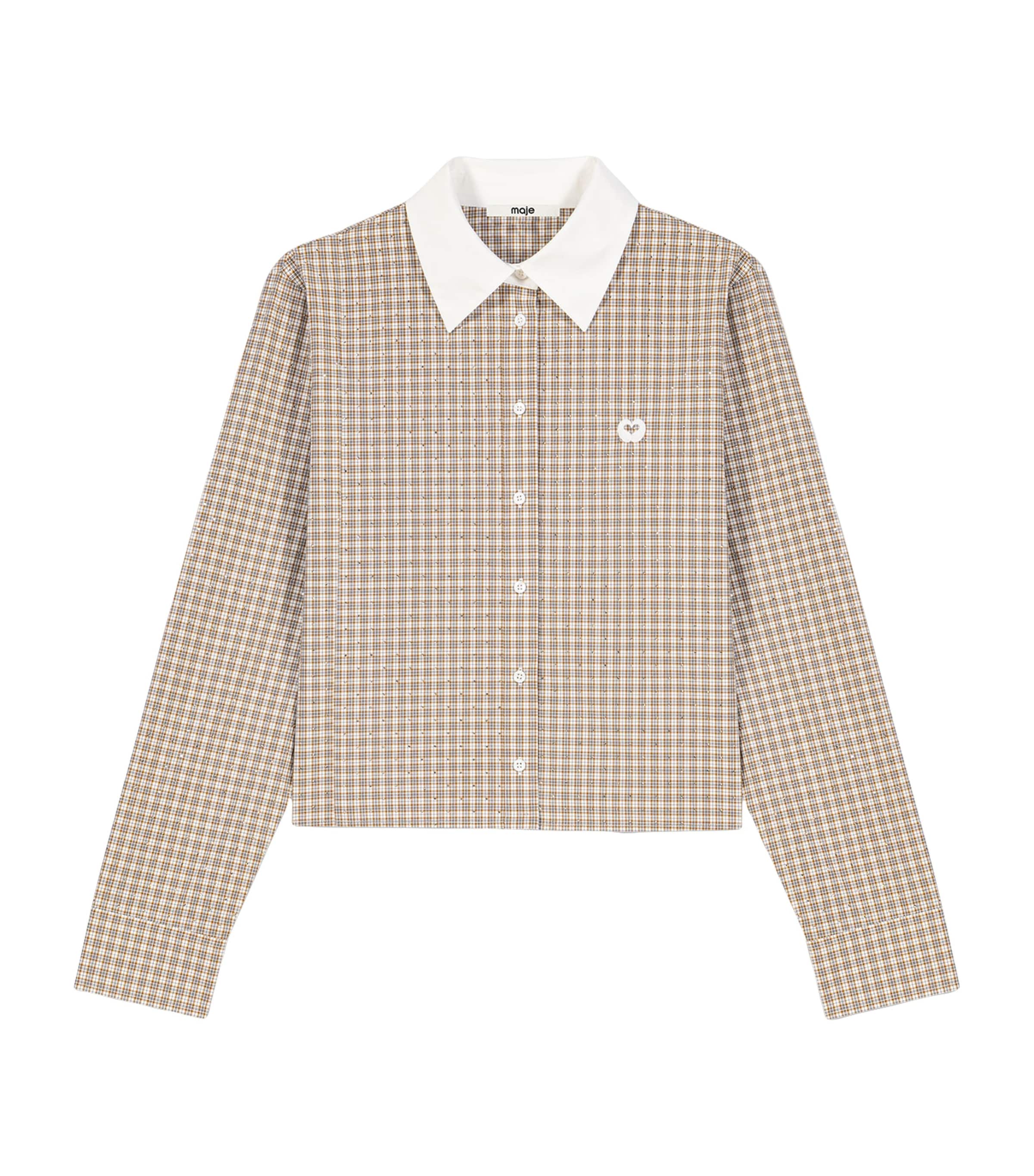 Maje Womens Cotton Check Shirt with Tie Beige