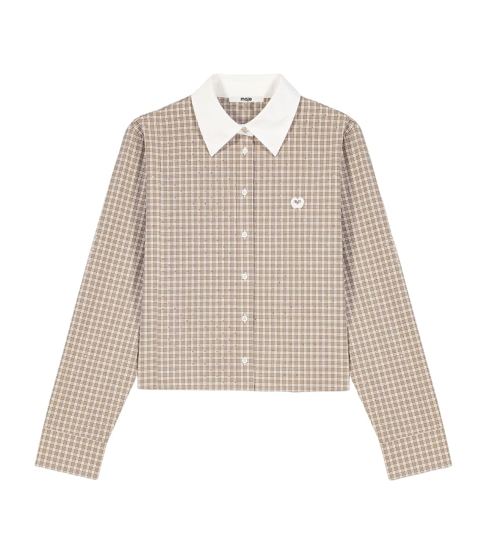 Maje Womens Cotton Check Shirt with Tie Beige