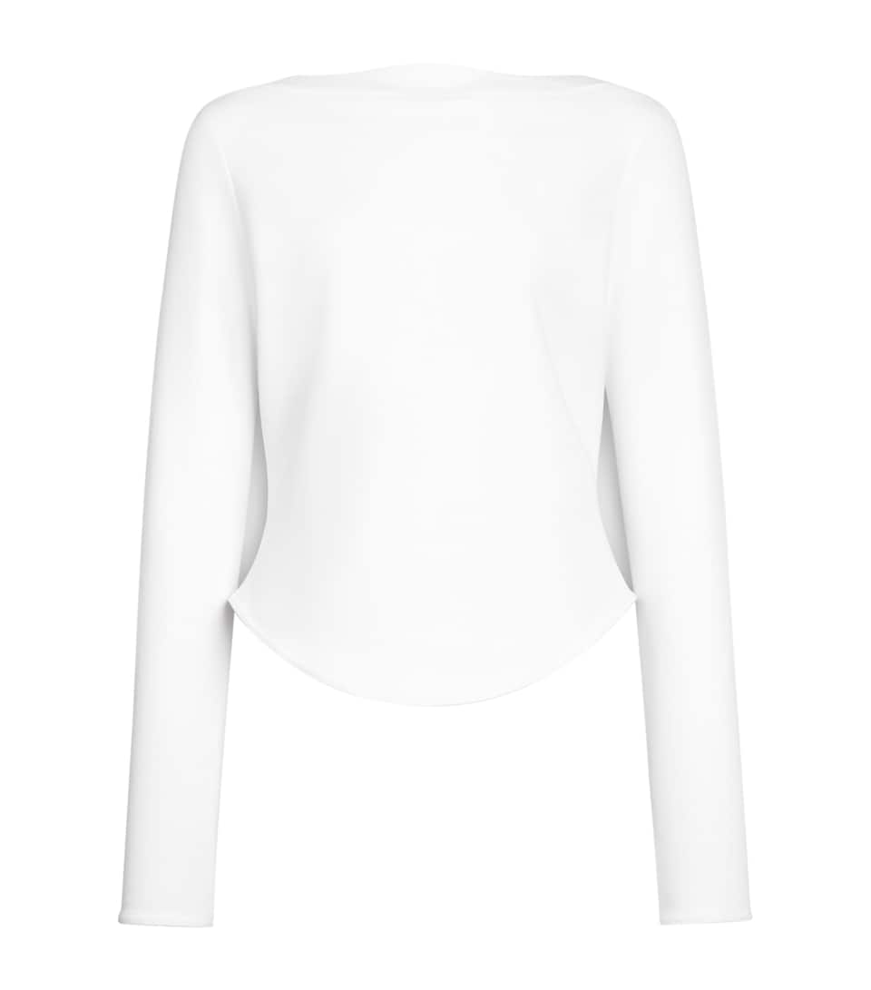 Alaïa Womens Long-Sleeve Boat-Neck T-Shirt Blanc