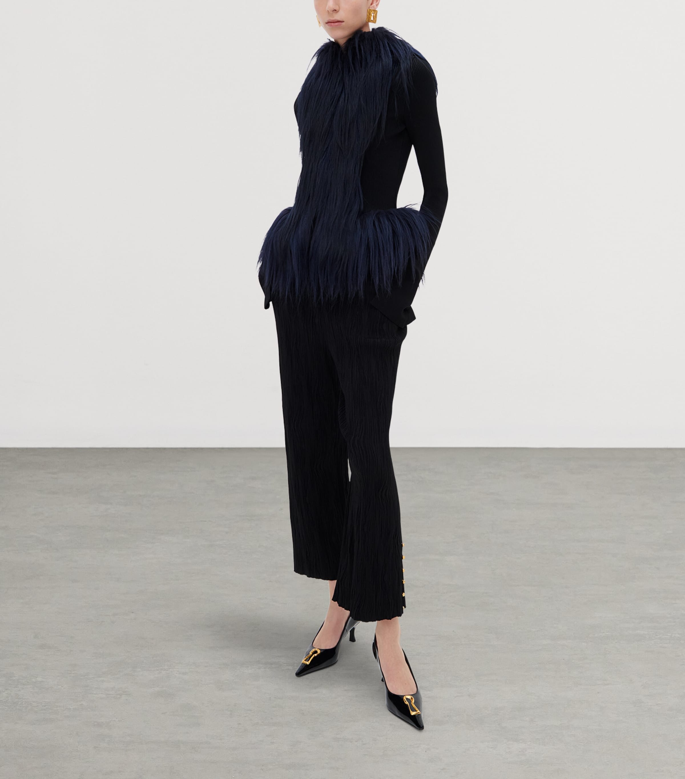 Schiaparelli Womens Goat Hair Embellished Cardigan Black