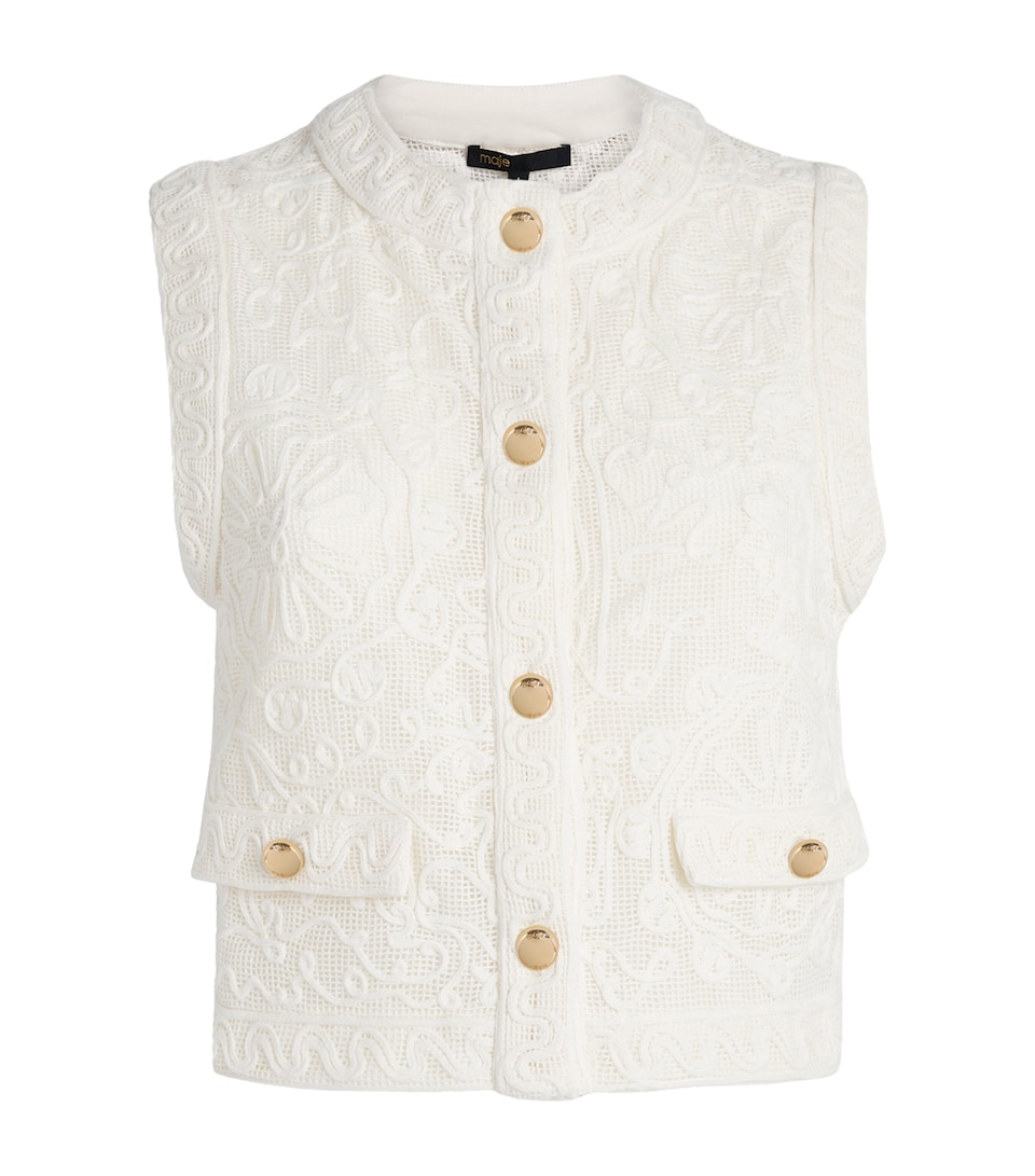 Maje Womens Guipure Lace Waistcoat Ecru