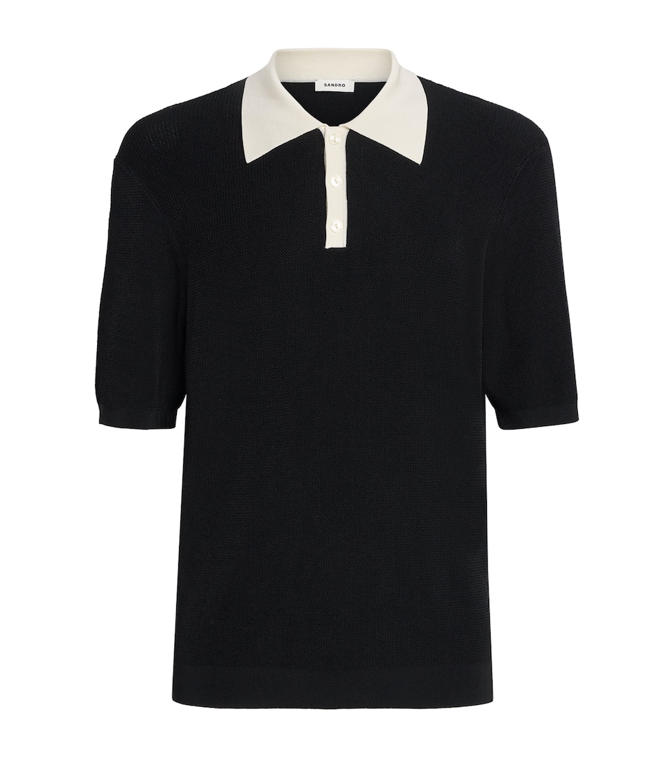 Sandro Paris Mens Contrast-Collar Polo Shirt Black