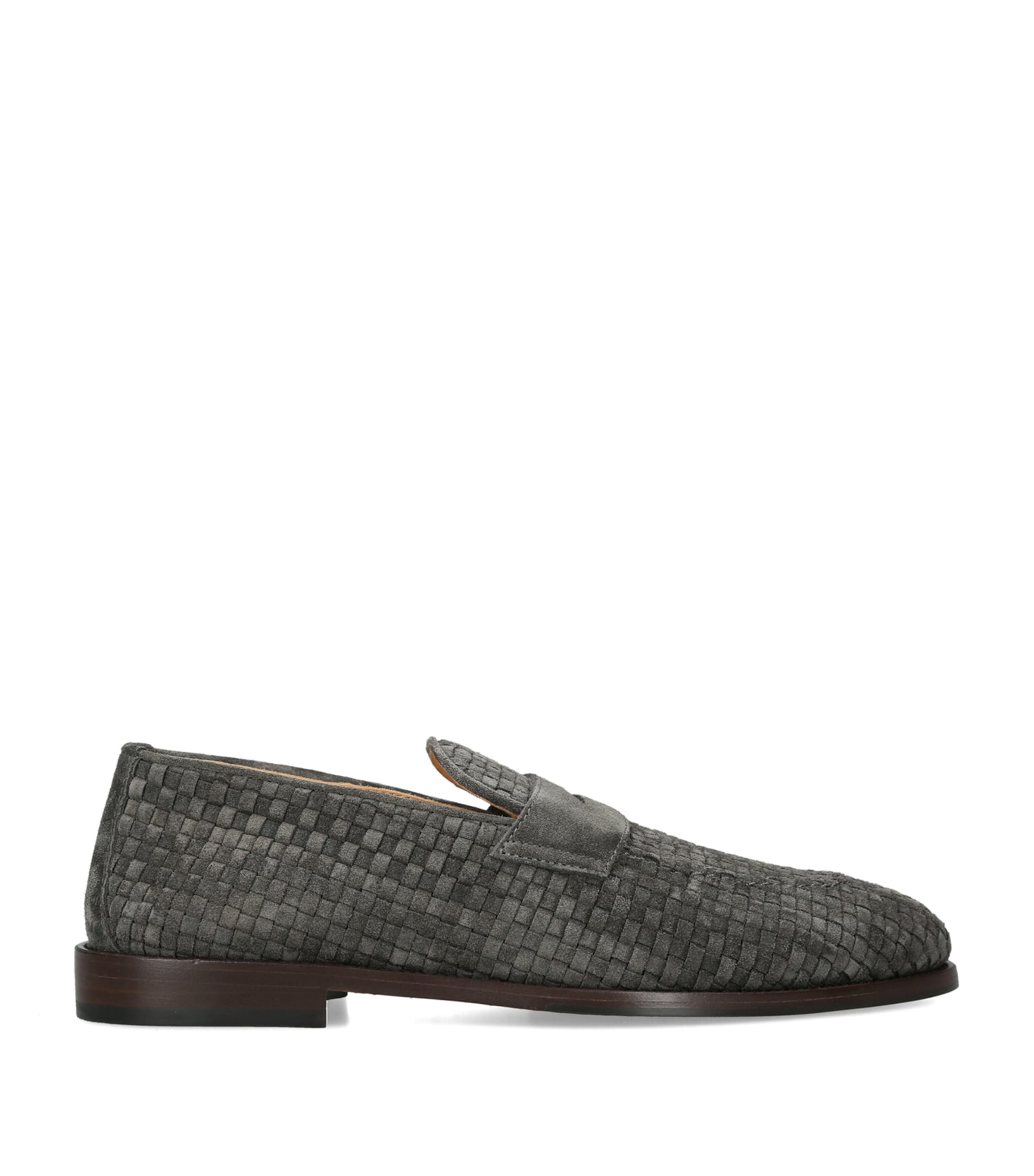 Brunello Cucinelli Suede Woven Loafers Navy