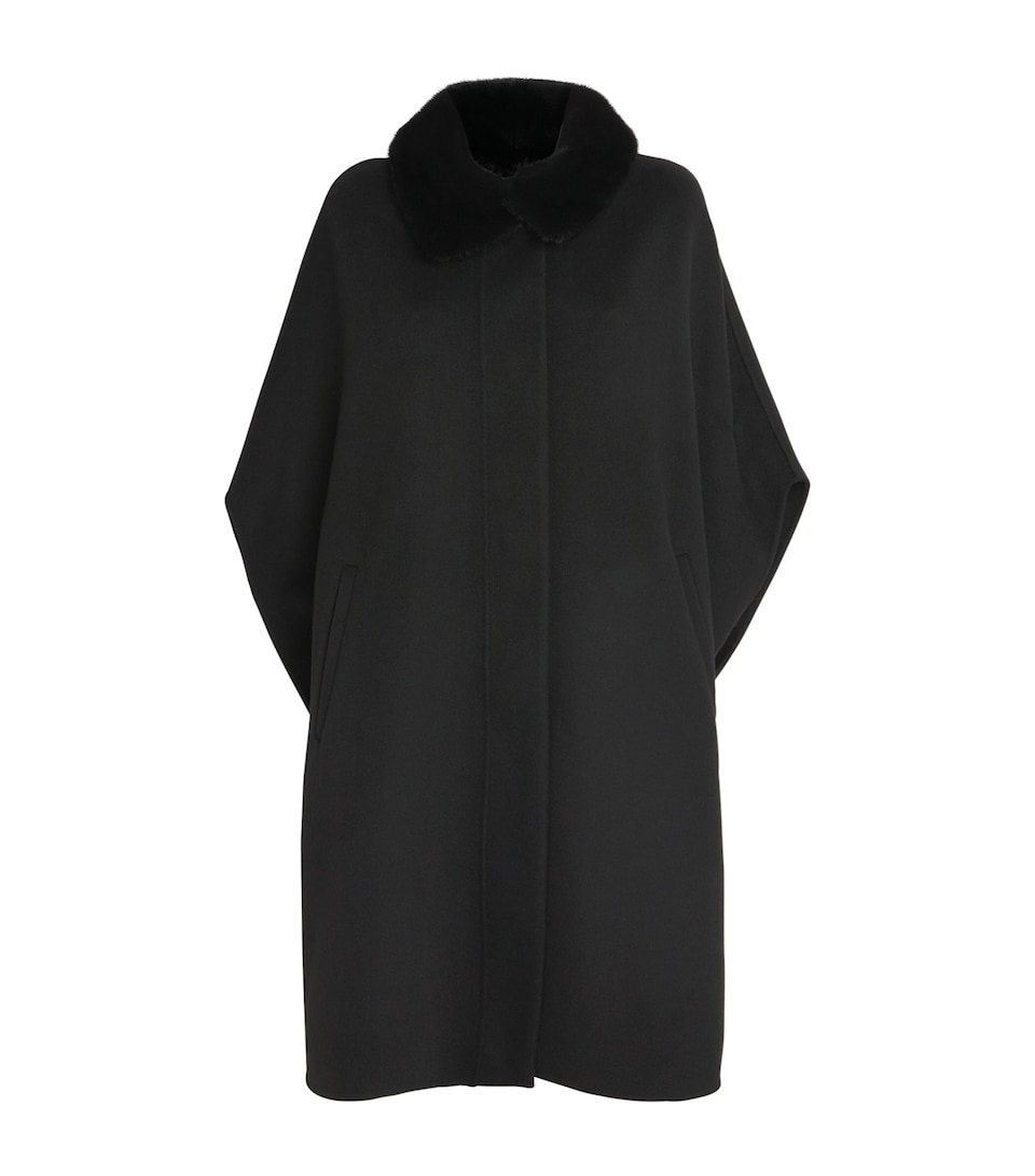 Wool-Cashmere Fox-Trim Cape Coat